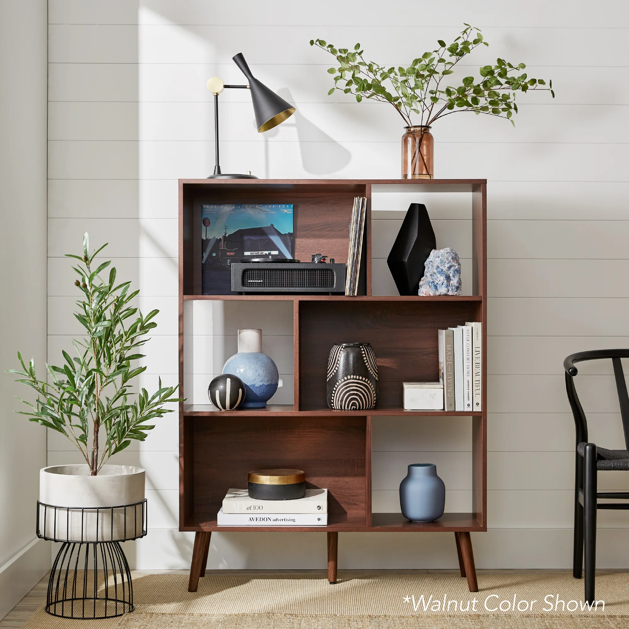 3-Tier Mid-Century Modern Wooden Bookcase w/ 3 Back Panels, Offset Legs - Image 16