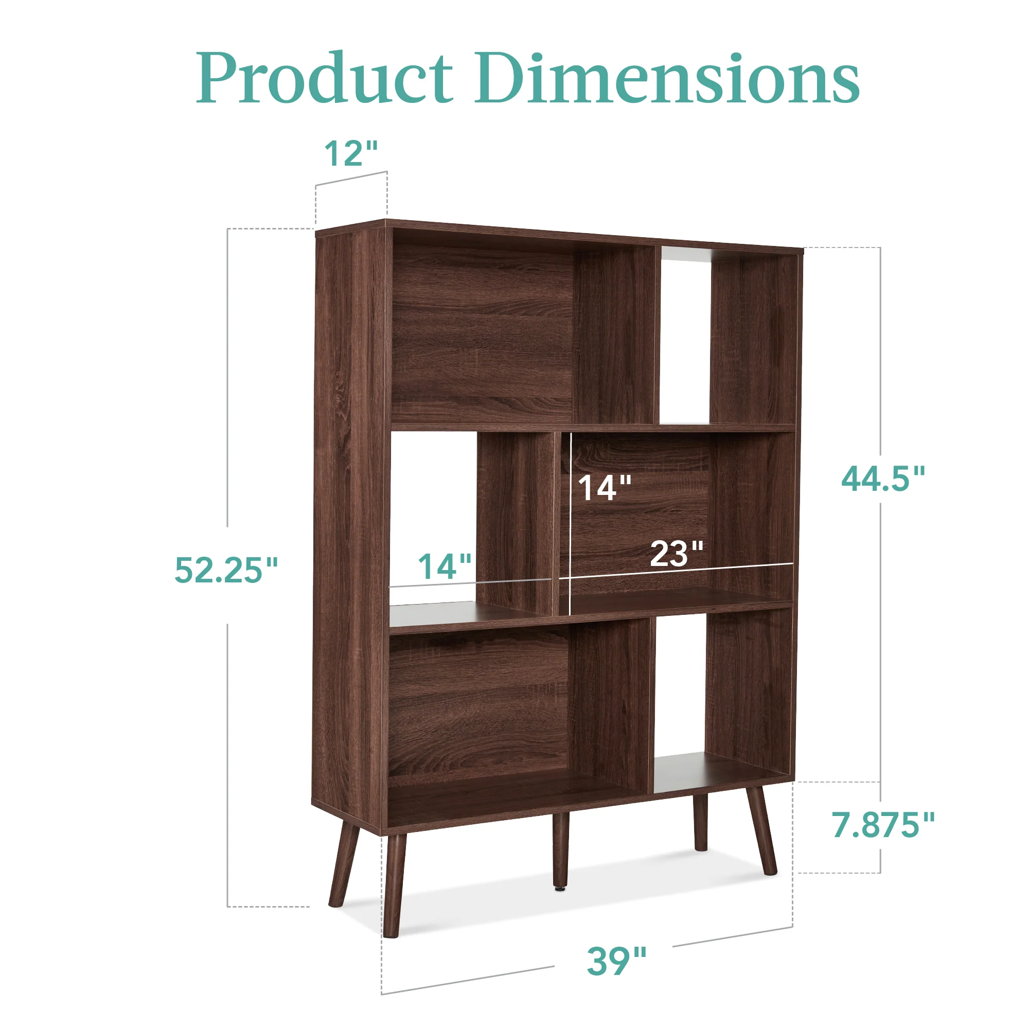 3-Tier Mid-Century Modern Wooden Bookcase w/ 3 Back Panels, Offset Legs - Image 7
