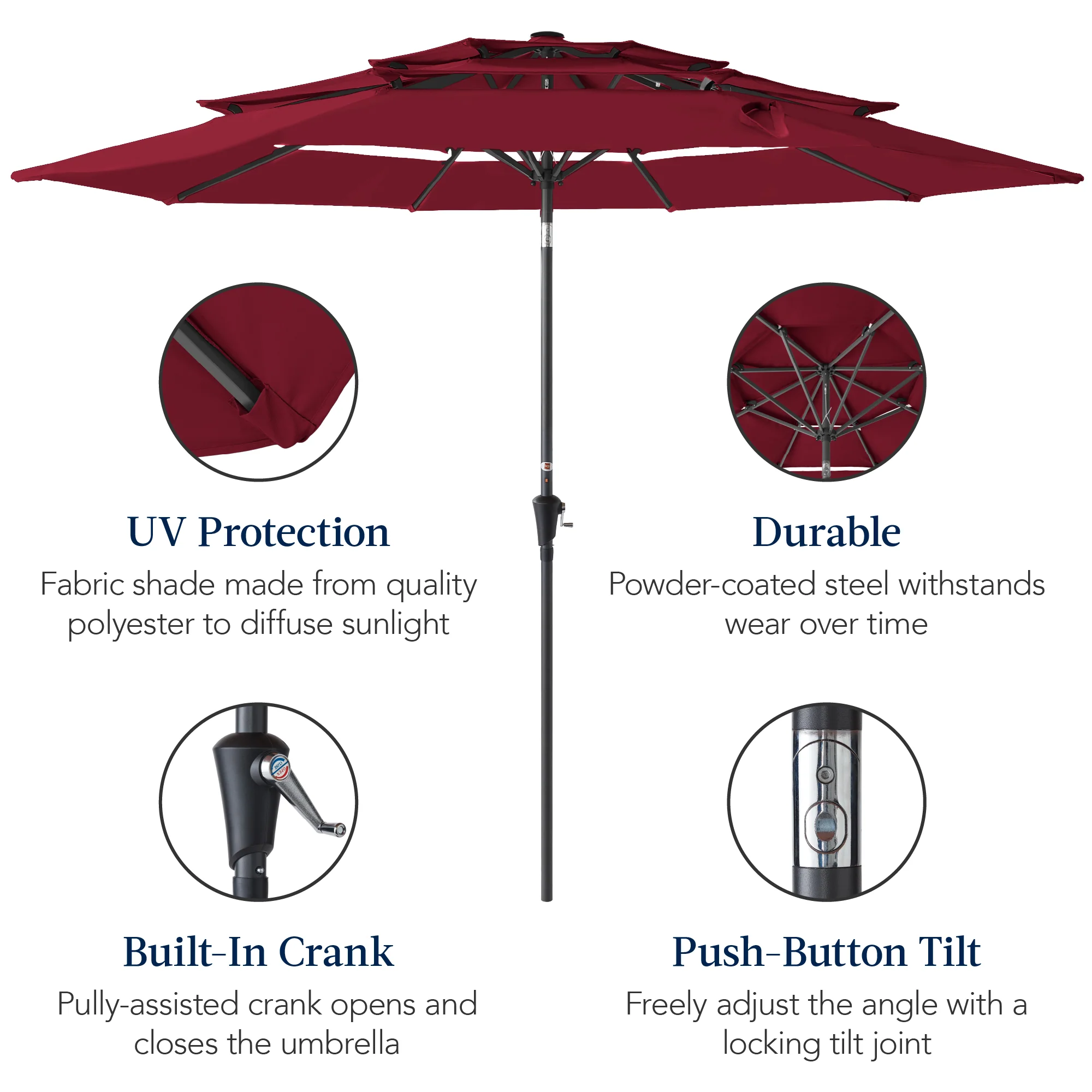 3-Tier Patio Umbrella w/ Tilt Adjustment, Crank - 10ft - Image 90