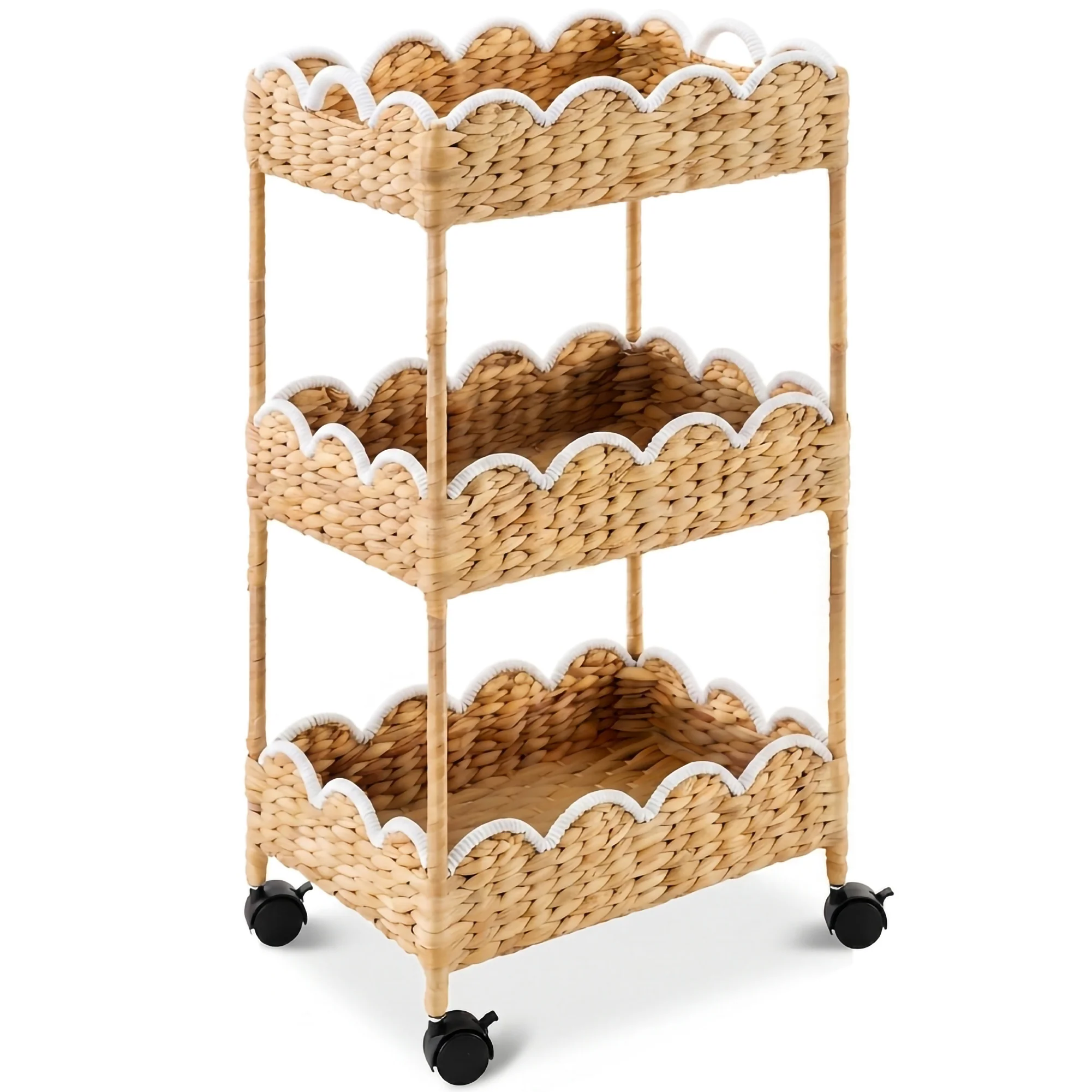 3-Tier Scalloped Rolling Nursery Caddy w/Wheels, Storage Utility Cart - Image 19