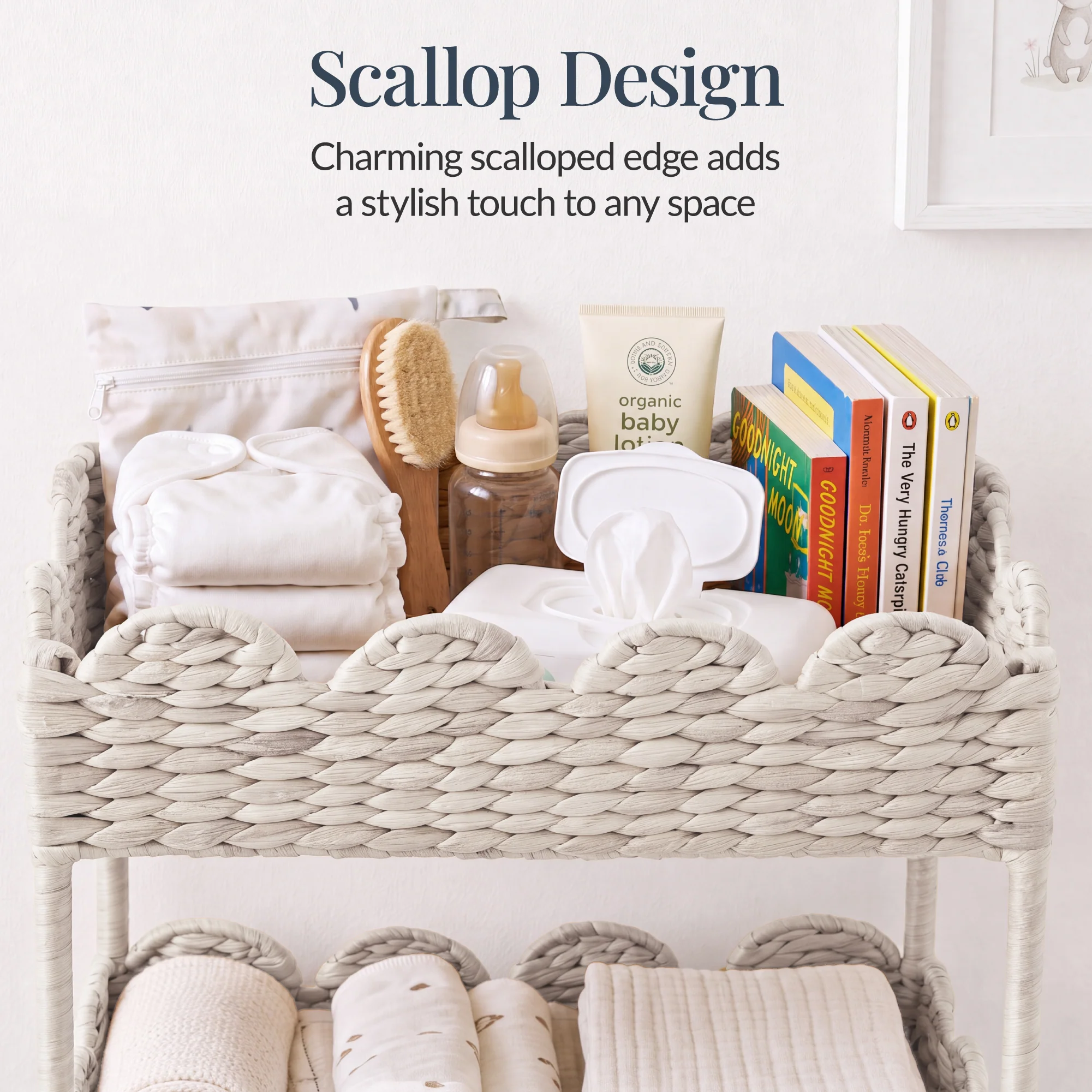 3-Tier Scalloped Rolling Nursery Caddy w/Wheels, Storage Utility Cart - Image 30
