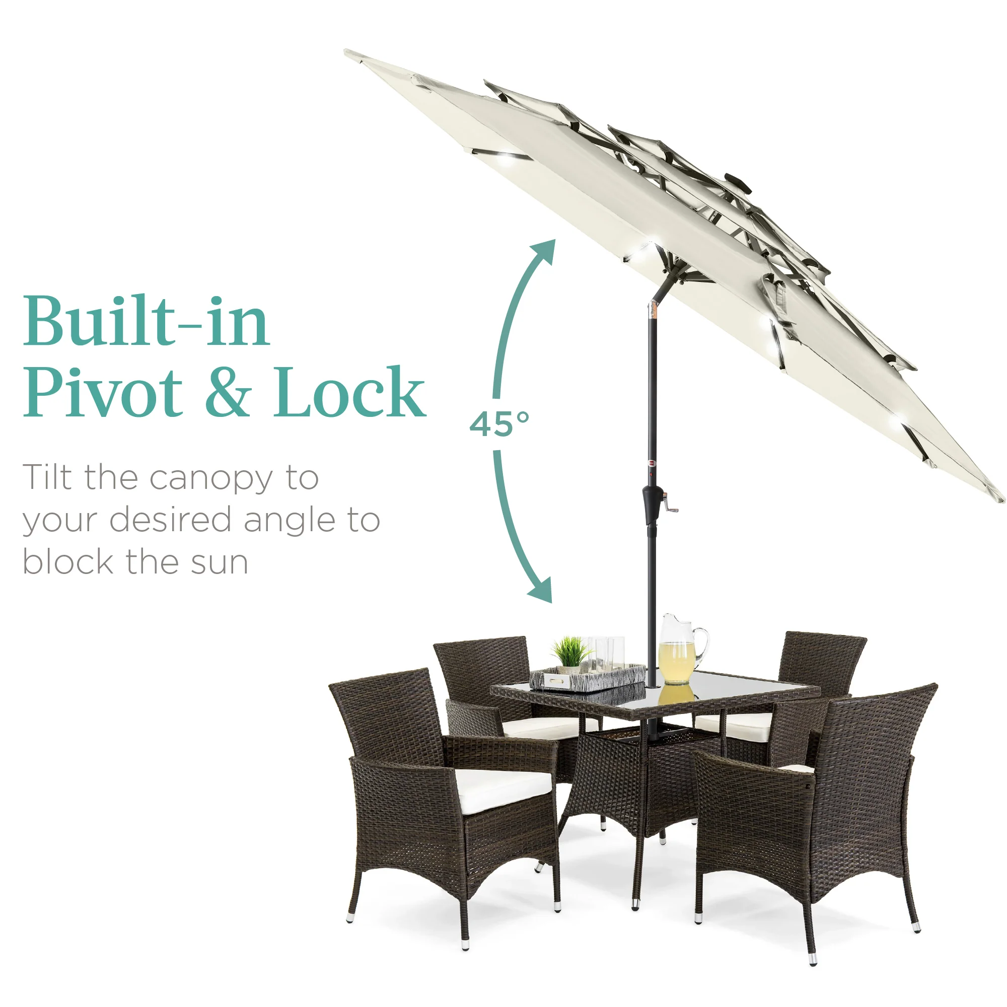 3-Tier Solar Patio Umbrella w/ LED Lights, Tilt Adjustment, Crank - 10ft - Image 116