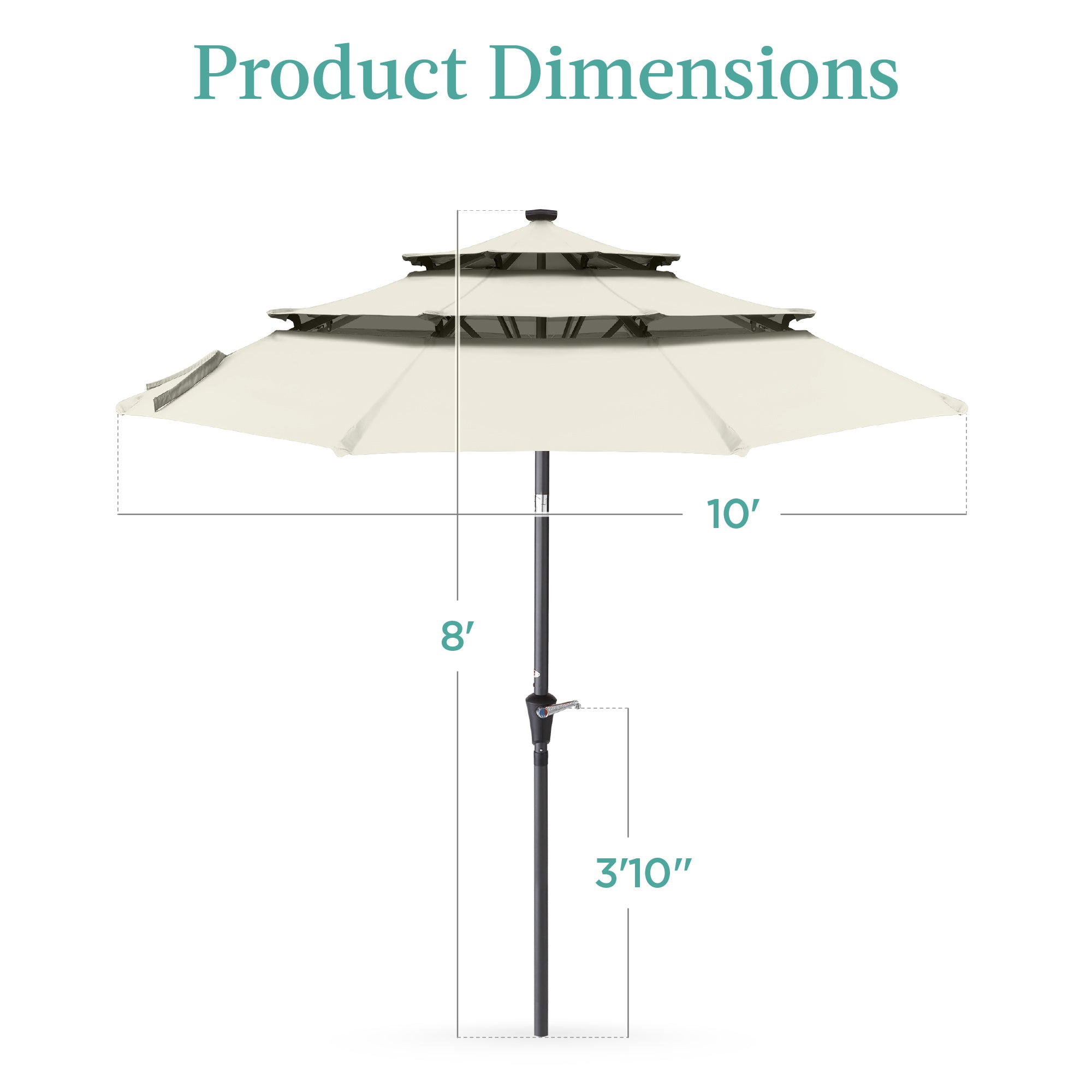 3-Tier Solar Patio Umbrella w/ LED Lights, Tilt Adjustment, Crank - 10ft - Image 119