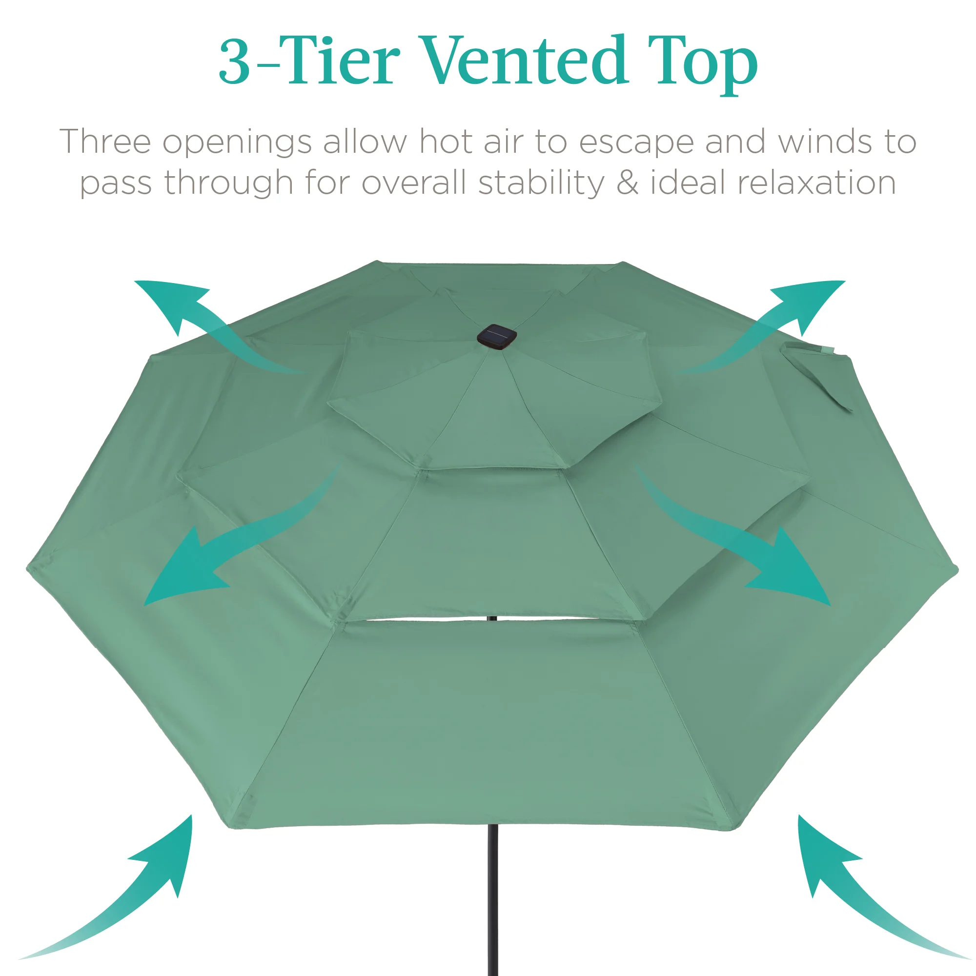 3-Tier Solar Patio Umbrella w/ LED Lights, Tilt Adjustment, Crank - 10ft - Image 135