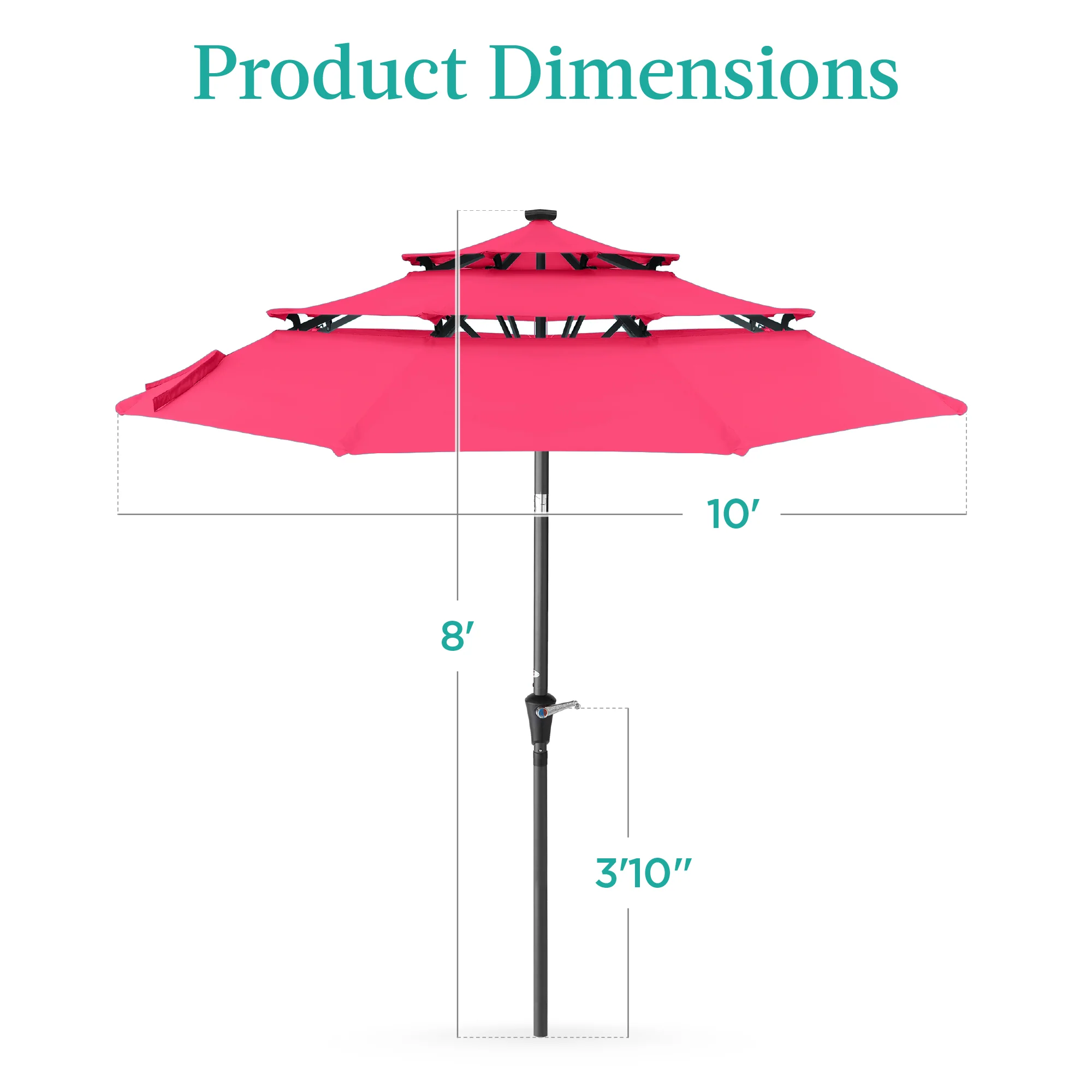 3-Tier Solar Patio Umbrella w/ LED Lights, Tilt Adjustment, Crank - 10ft - Image 14
