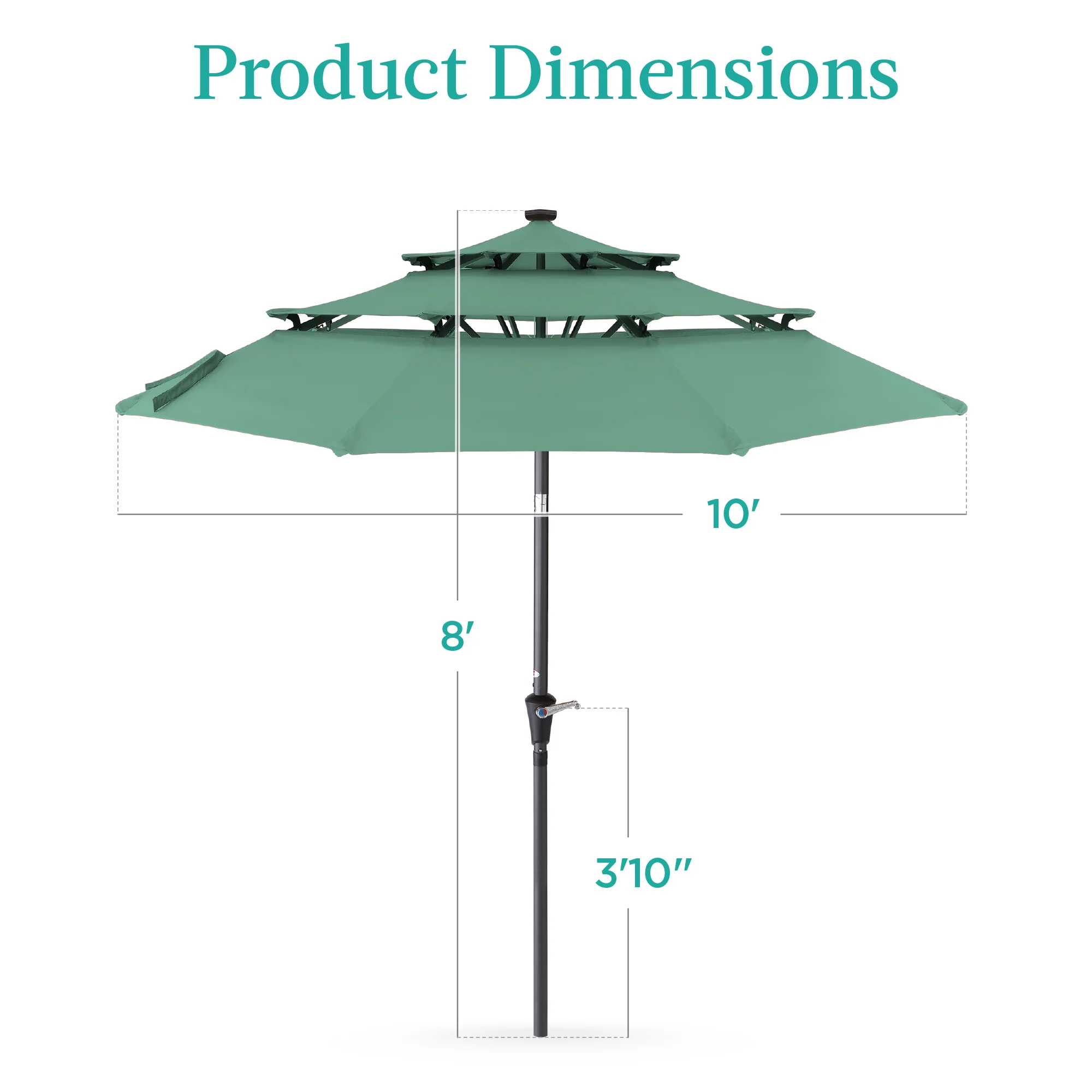 3-Tier Solar Patio Umbrella w/ LED Lights, Tilt Adjustment, Crank - 10ft - Image 140