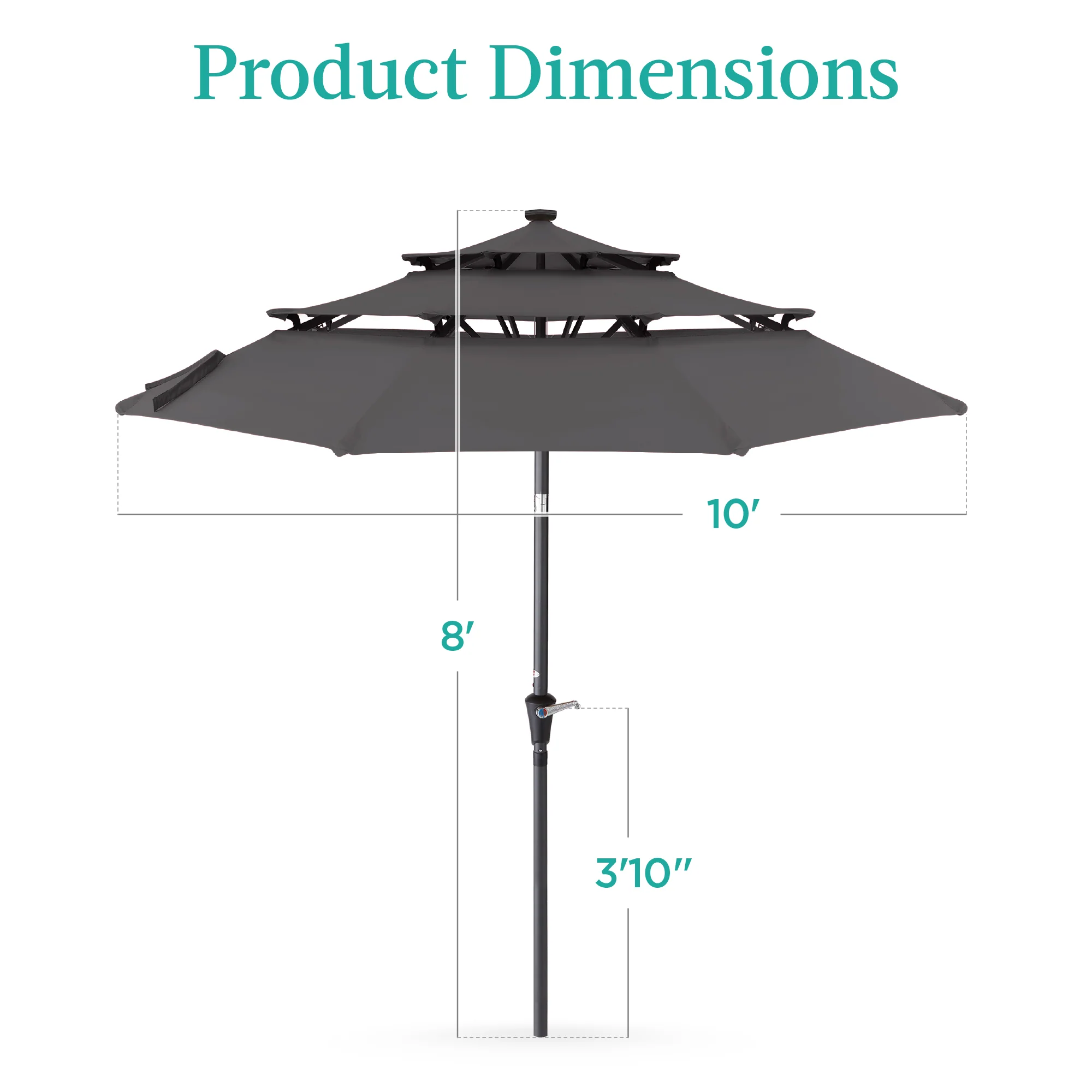 3-Tier Solar Patio Umbrella w/ LED Lights, Tilt Adjustment, Crank - 10ft - Image 147
