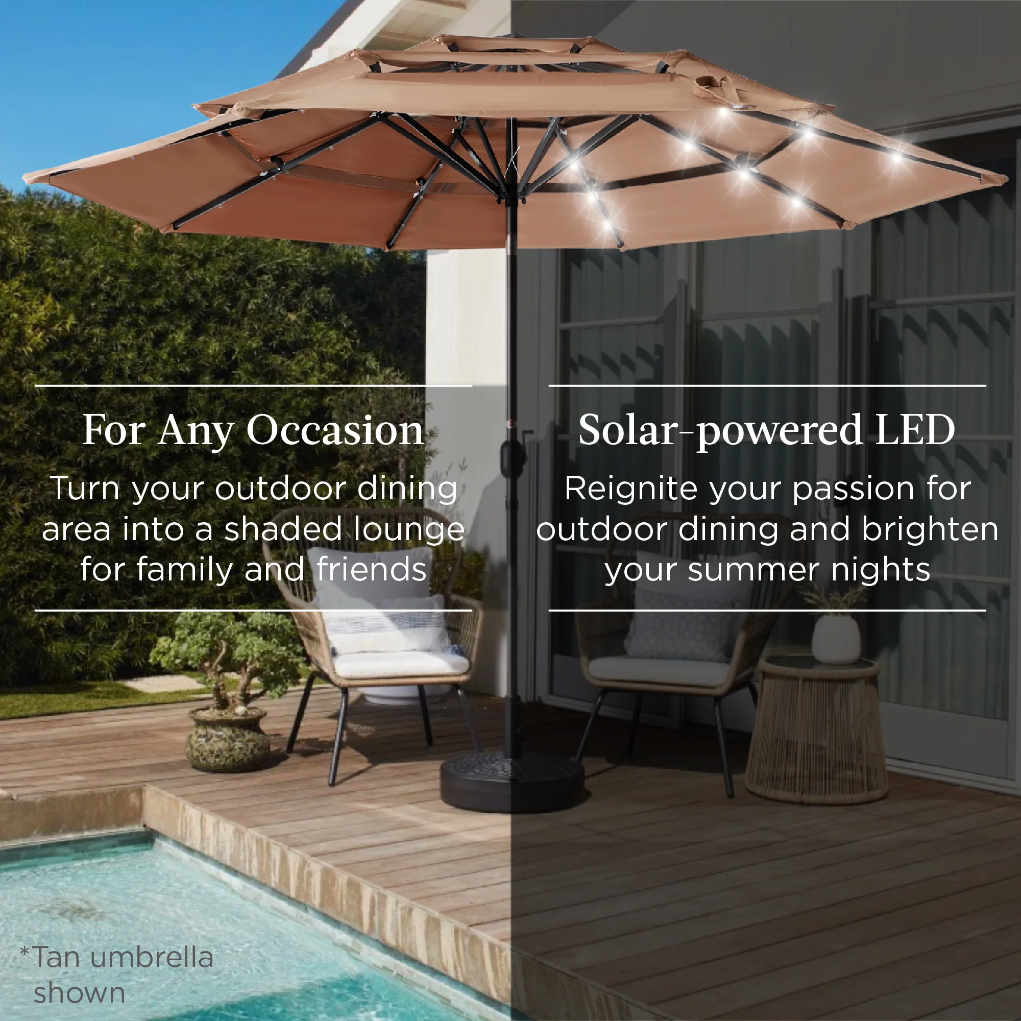 3-Tier Solar Patio Umbrella w/ LED Lights, Tilt Adjustment, Crank - 10ft - Image 150