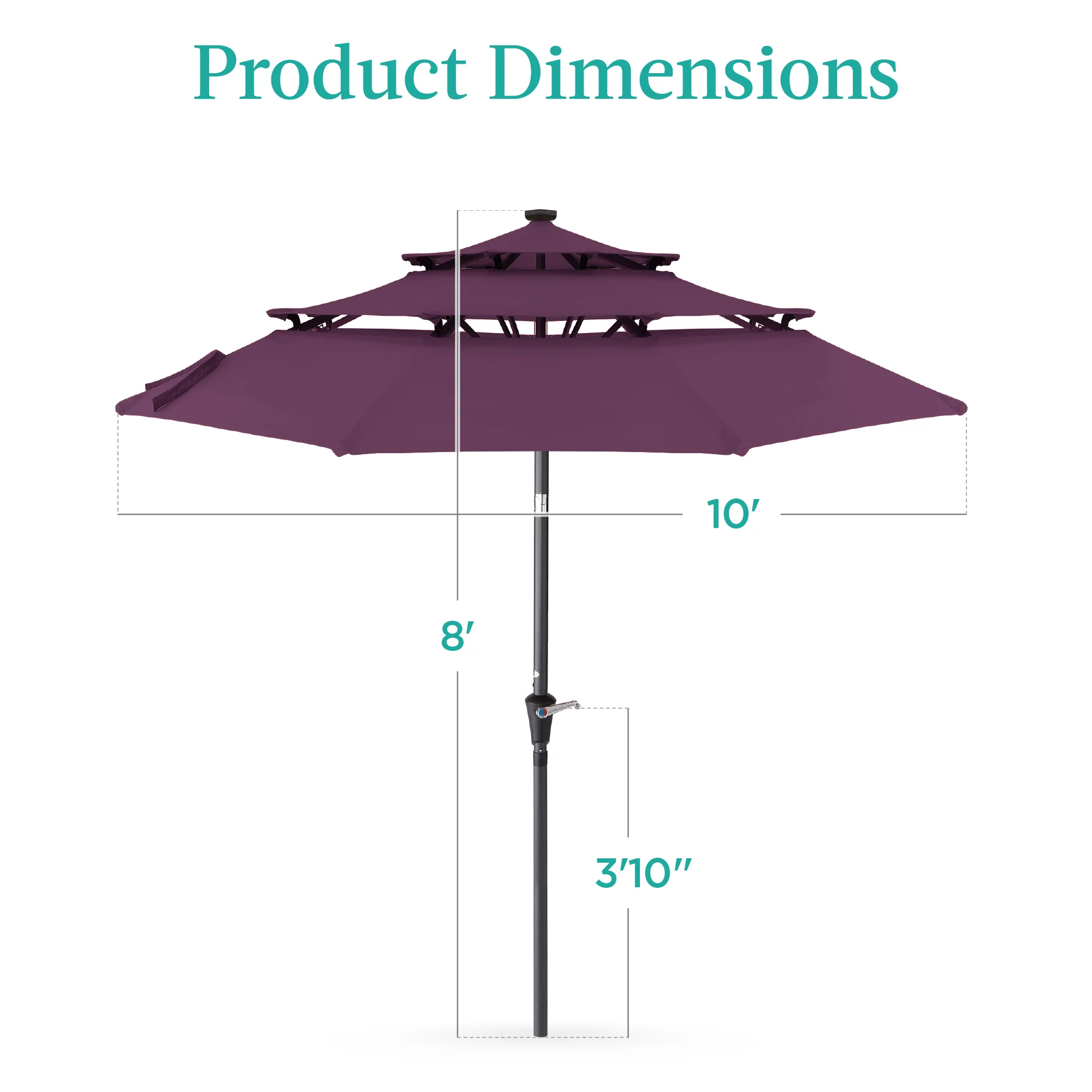 3-Tier Solar Patio Umbrella w/ LED Lights, Tilt Adjustment, Crank - 10ft - Image 161