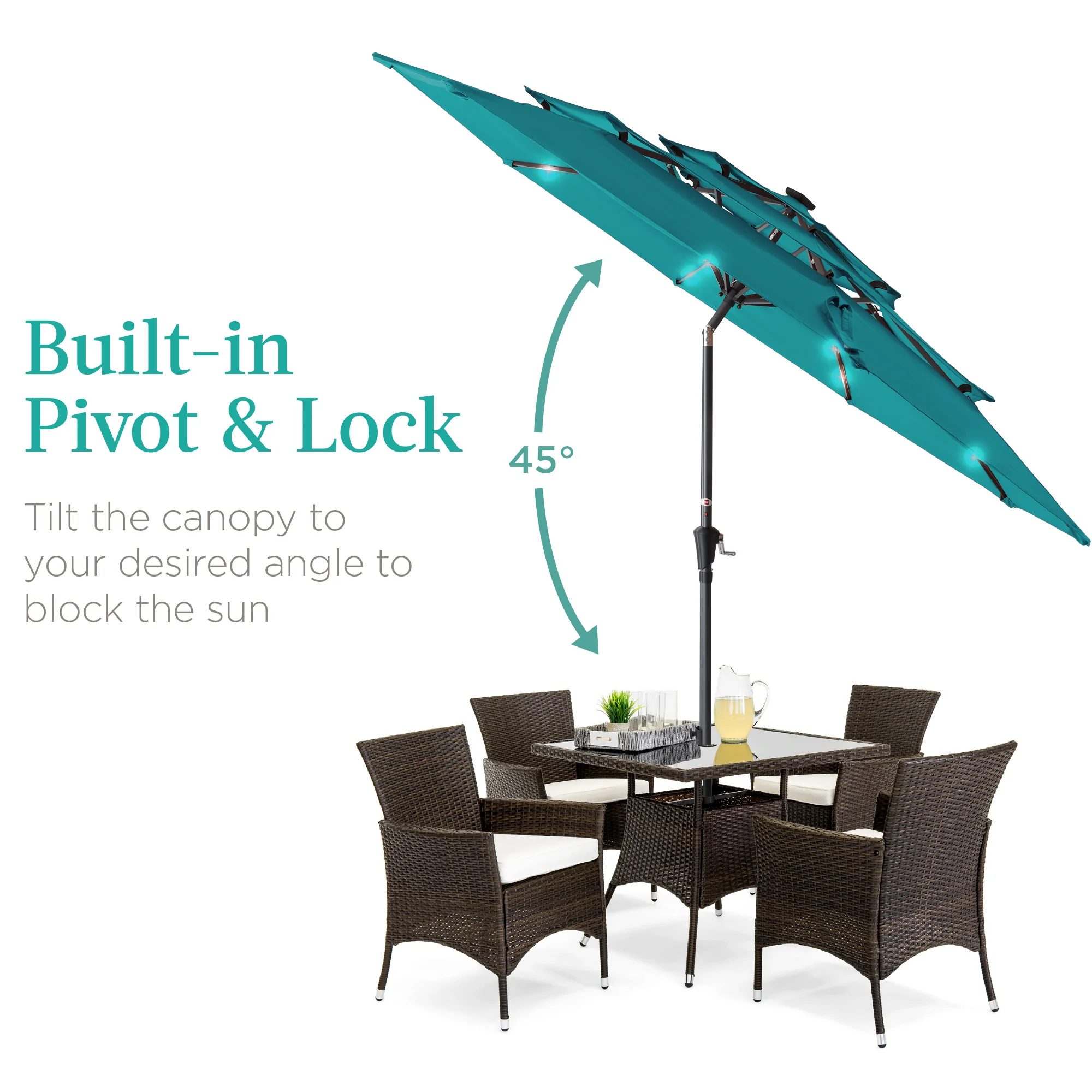 3-Tier Solar Patio Umbrella w/ LED Lights, Tilt Adjustment, Crank - 10ft - Image 165