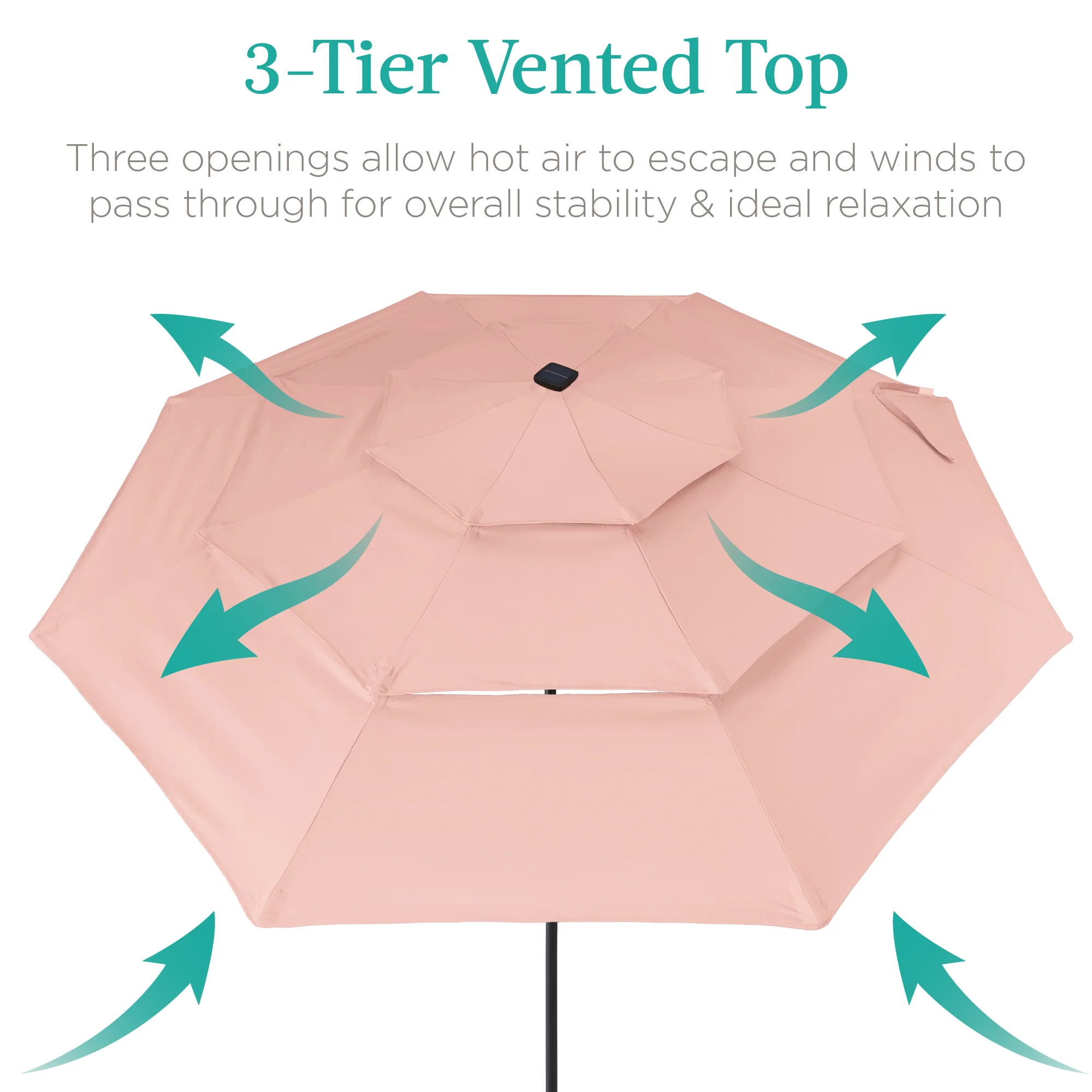 3-Tier Solar Patio Umbrella w/ LED Lights, Tilt Adjustment, Crank - 10ft - Image 170