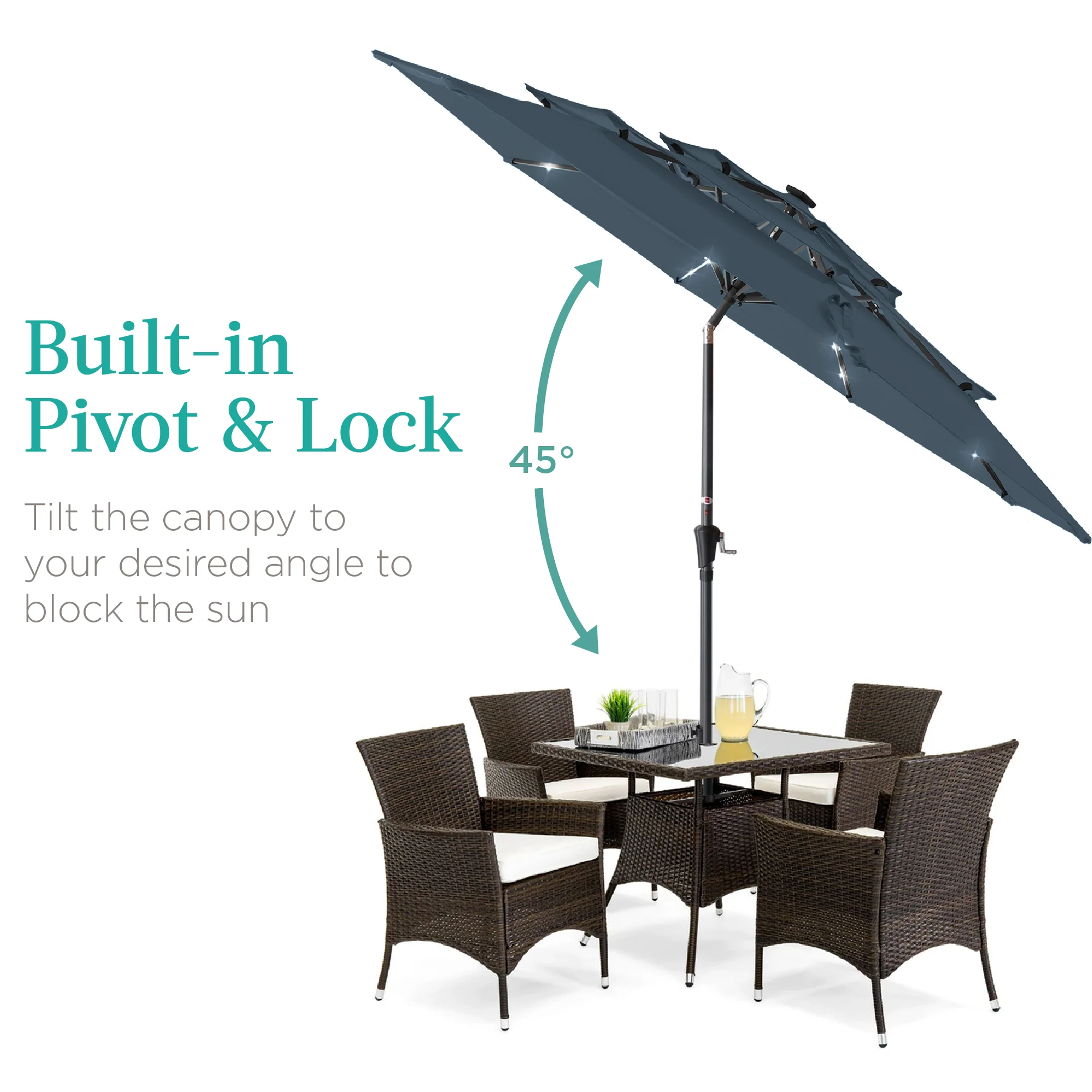3-Tier Solar Patio Umbrella w/ LED Lights, Tilt Adjustment, Crank - 10ft - Image 179