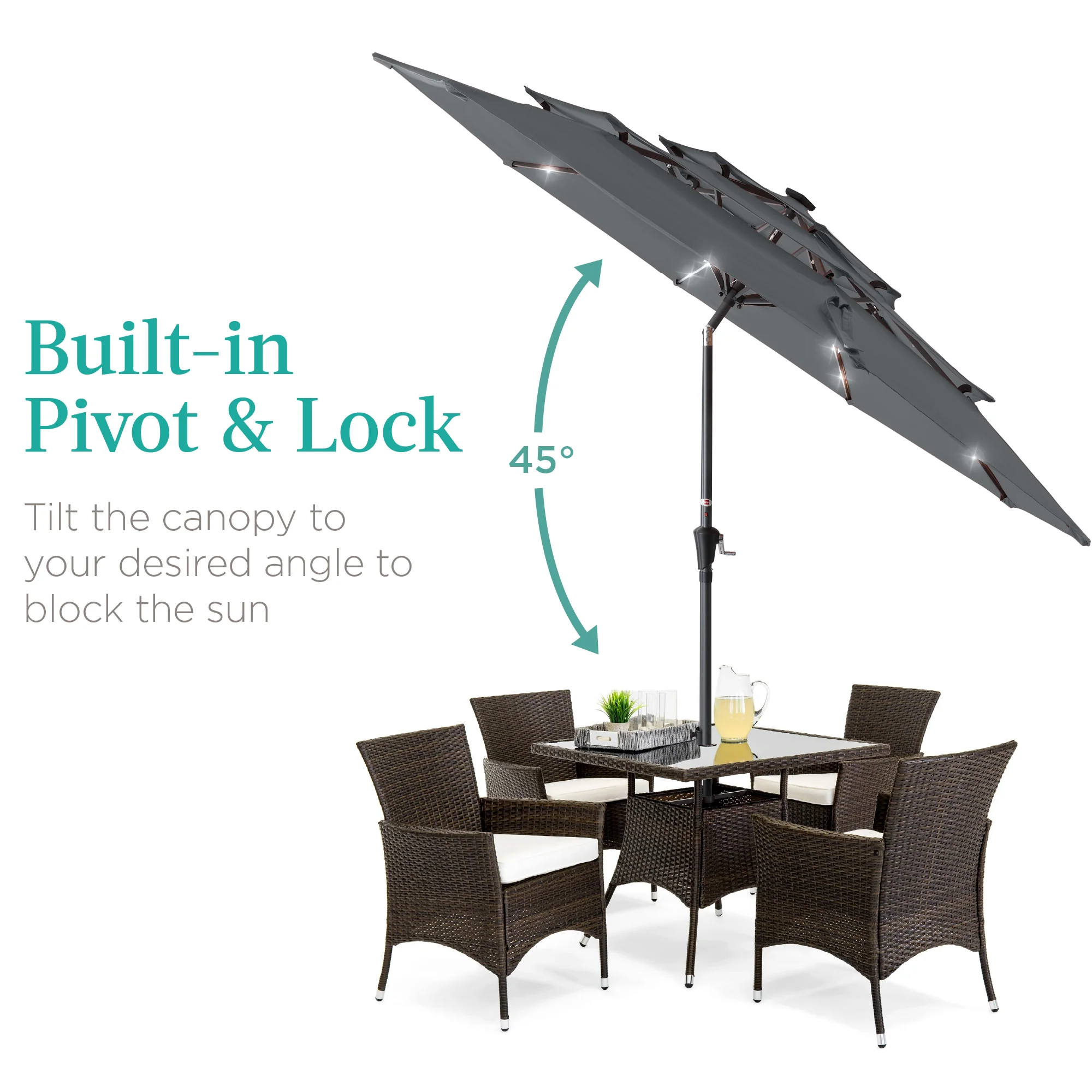 3-Tier Solar Patio Umbrella w/ LED Lights, Tilt Adjustment, Crank - 10ft - Image 186