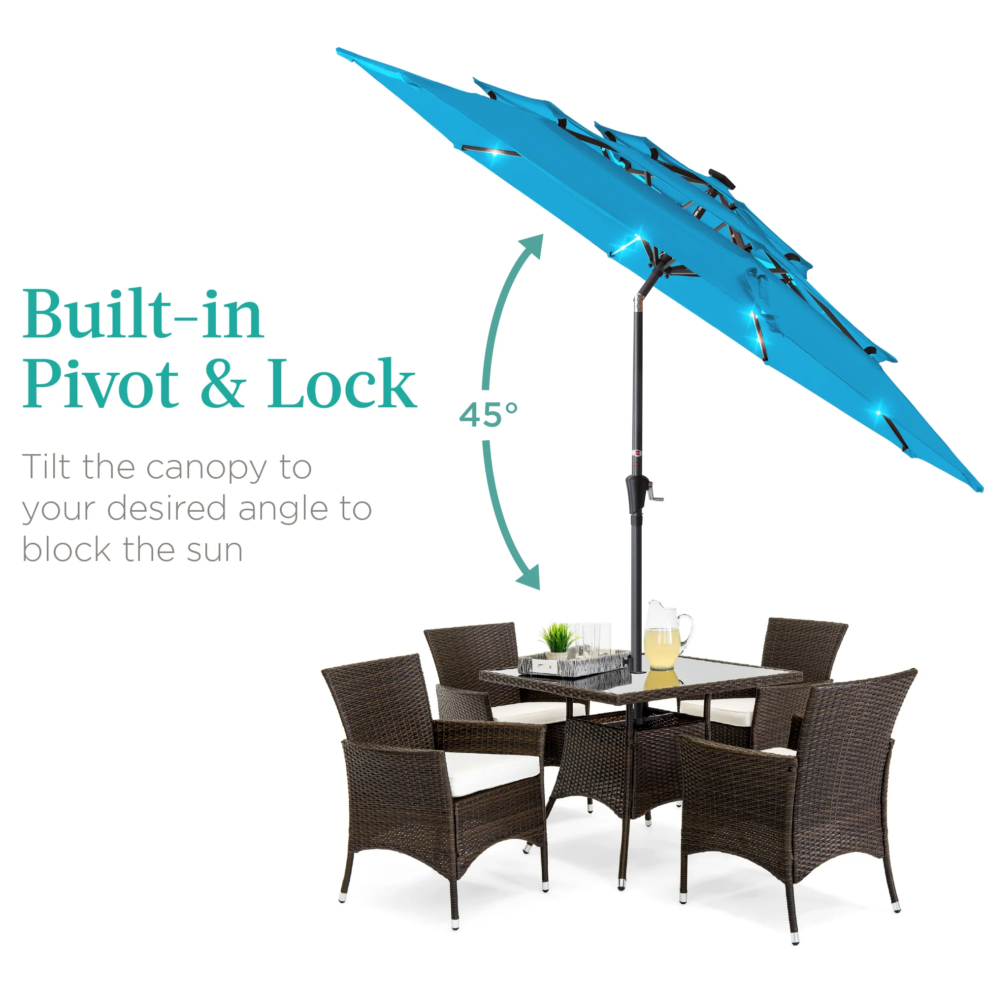 3-Tier Solar Patio Umbrella w/ LED Lights, Tilt Adjustment, Crank - 10ft - Image 193