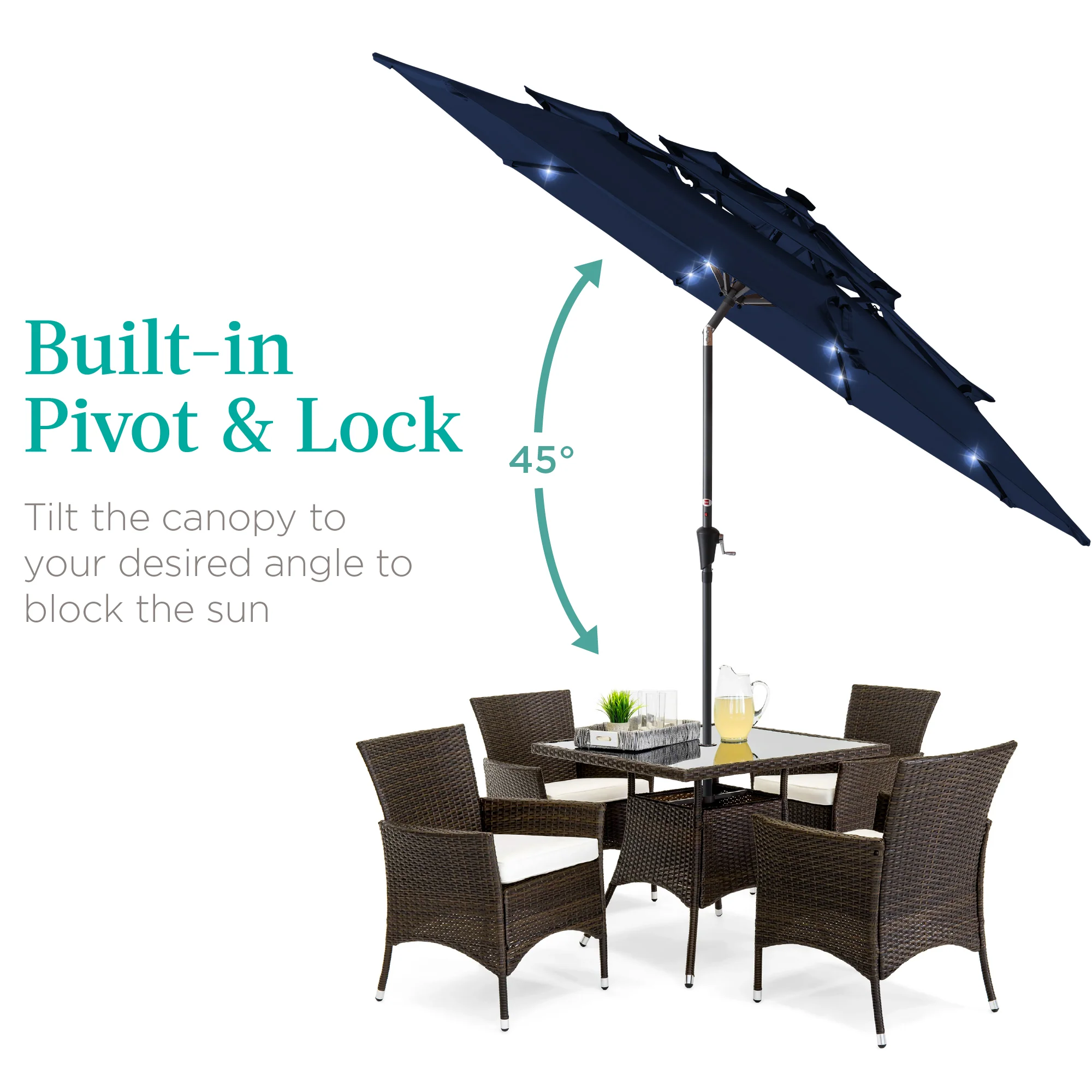 3-Tier Solar Patio Umbrella w/ LED Lights, Tilt Adjustment, Crank - 10ft - Image 200