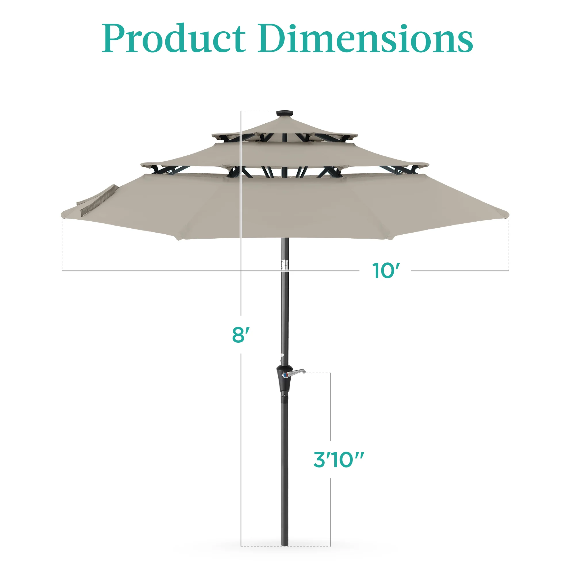 3-Tier Solar Patio Umbrella w/ LED Lights, Tilt Adjustment, Crank - 10ft - Image 21