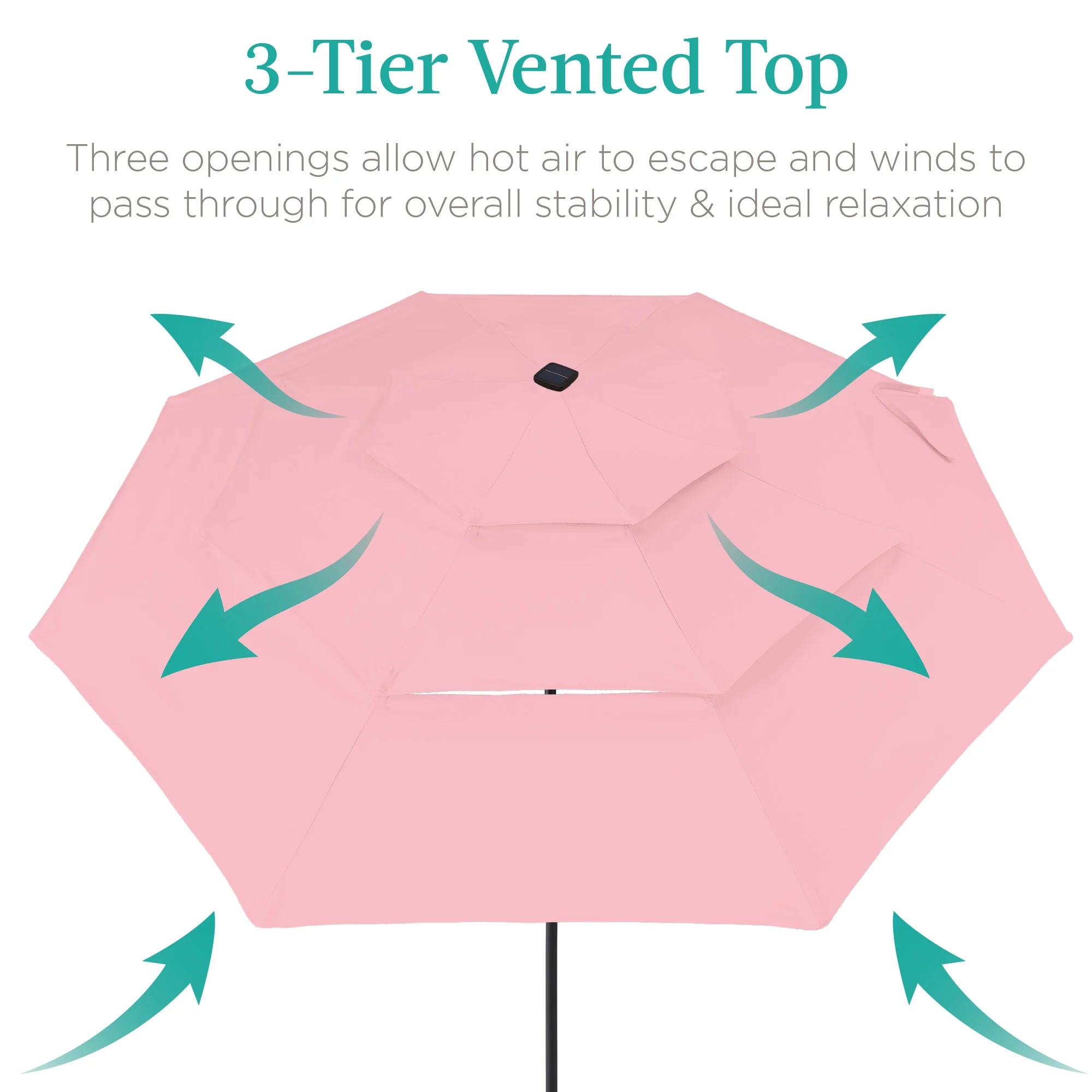 3-Tier Solar Patio Umbrella w/ LED Lights, Tilt Adjustment, Crank - 10ft - Image 30