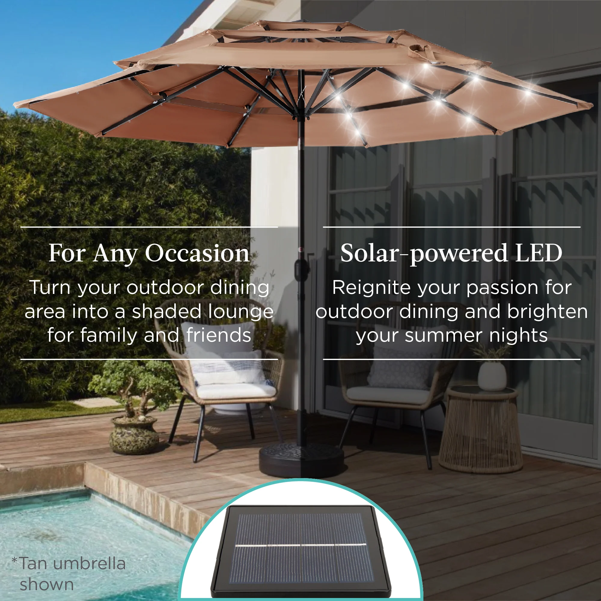 3-Tier Solar Patio Umbrella w/ LED Lights, Tilt Adjustment, Crank - 10ft - Image 31