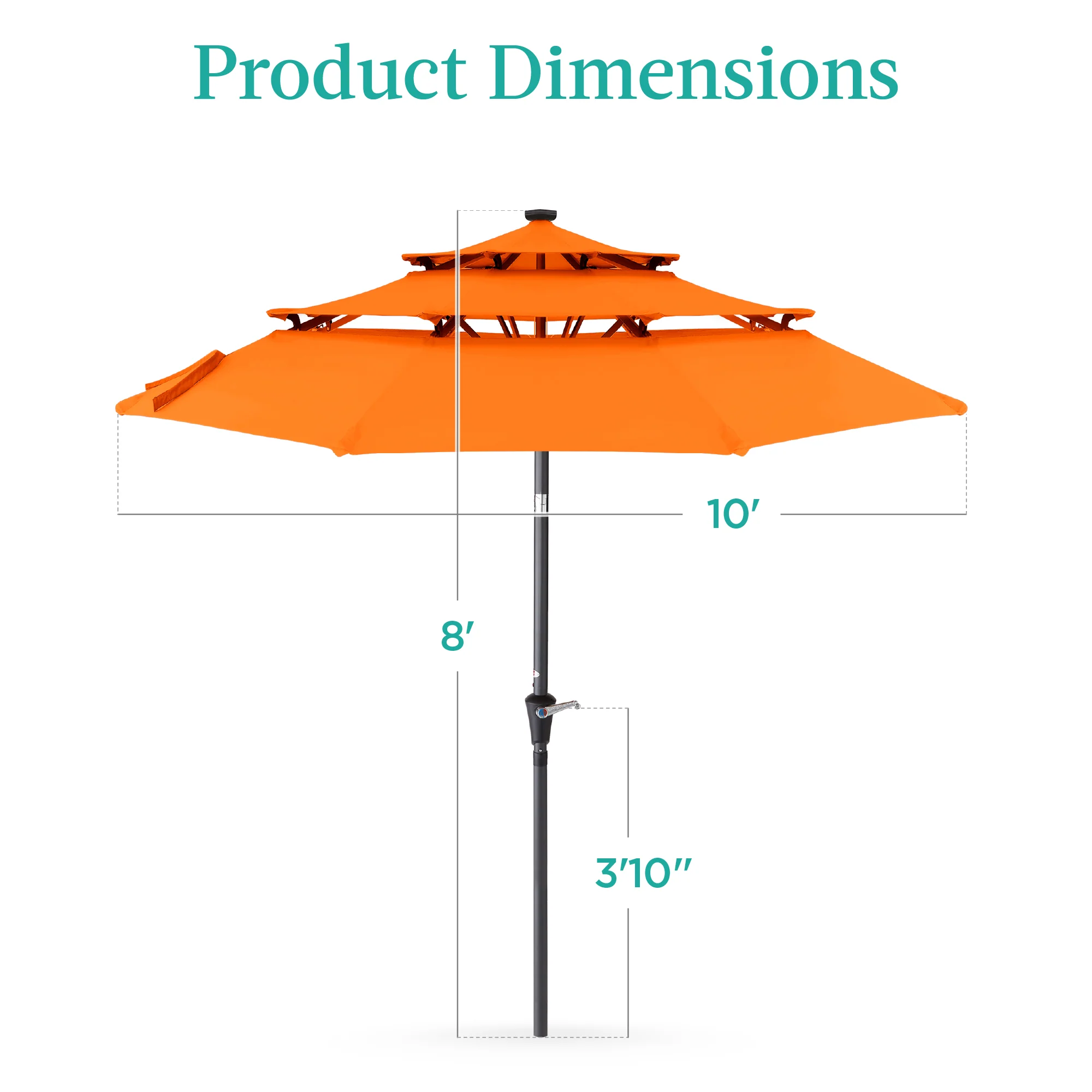 3-Tier Solar Patio Umbrella w/ LED Lights, Tilt Adjustment, Crank - 10ft - Image 56