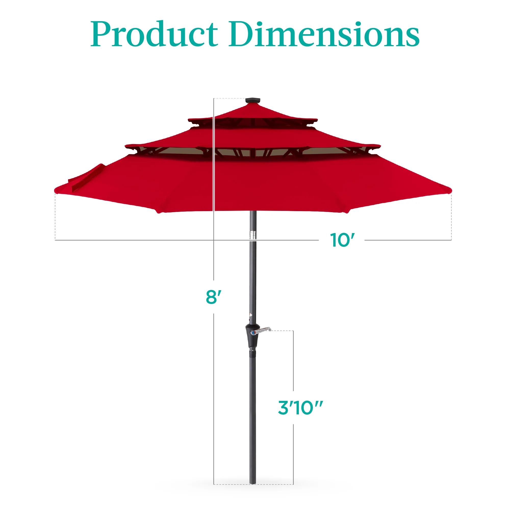 3-Tier Solar Patio Umbrella w/ LED Lights, Tilt Adjustment, Crank - 10ft - Image 70
