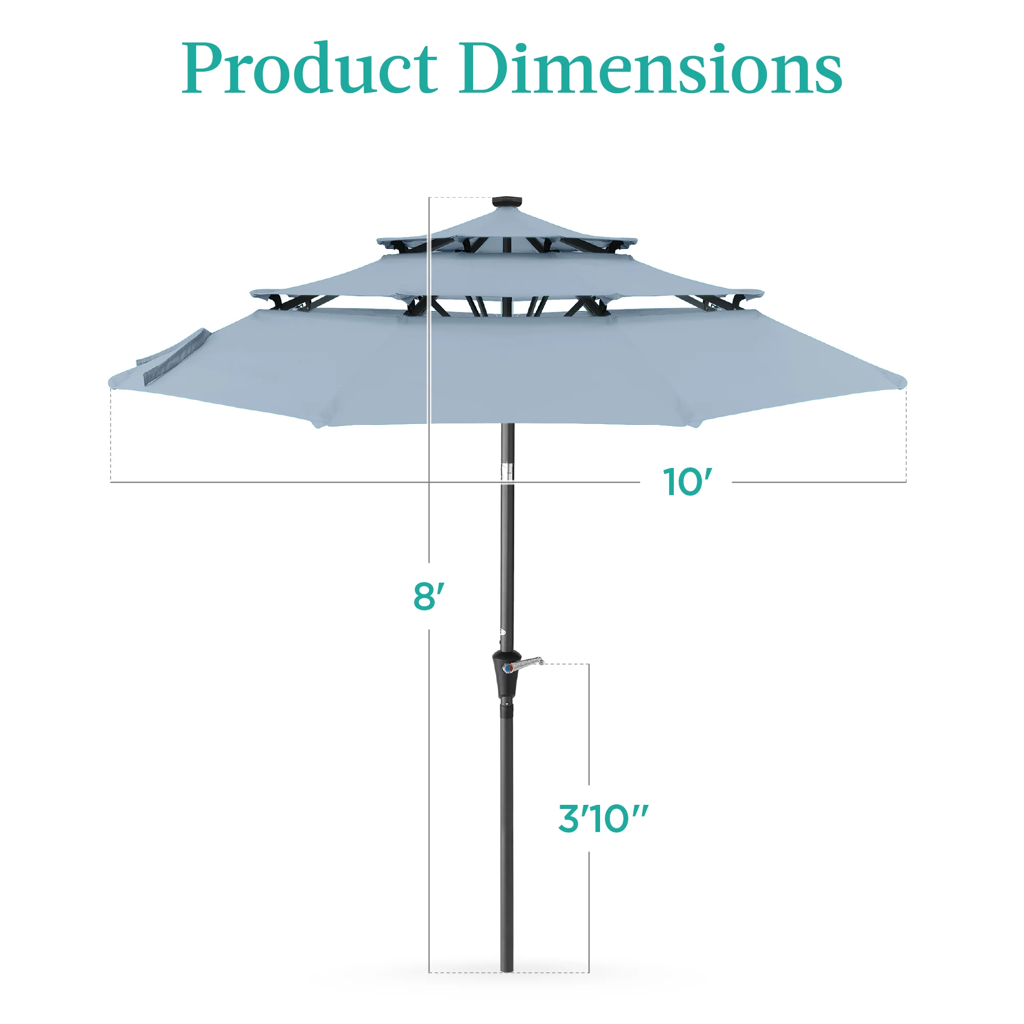 3-Tier Solar Patio Umbrella w/ LED Lights, Tilt Adjustment, Crank - 10ft - Image 77