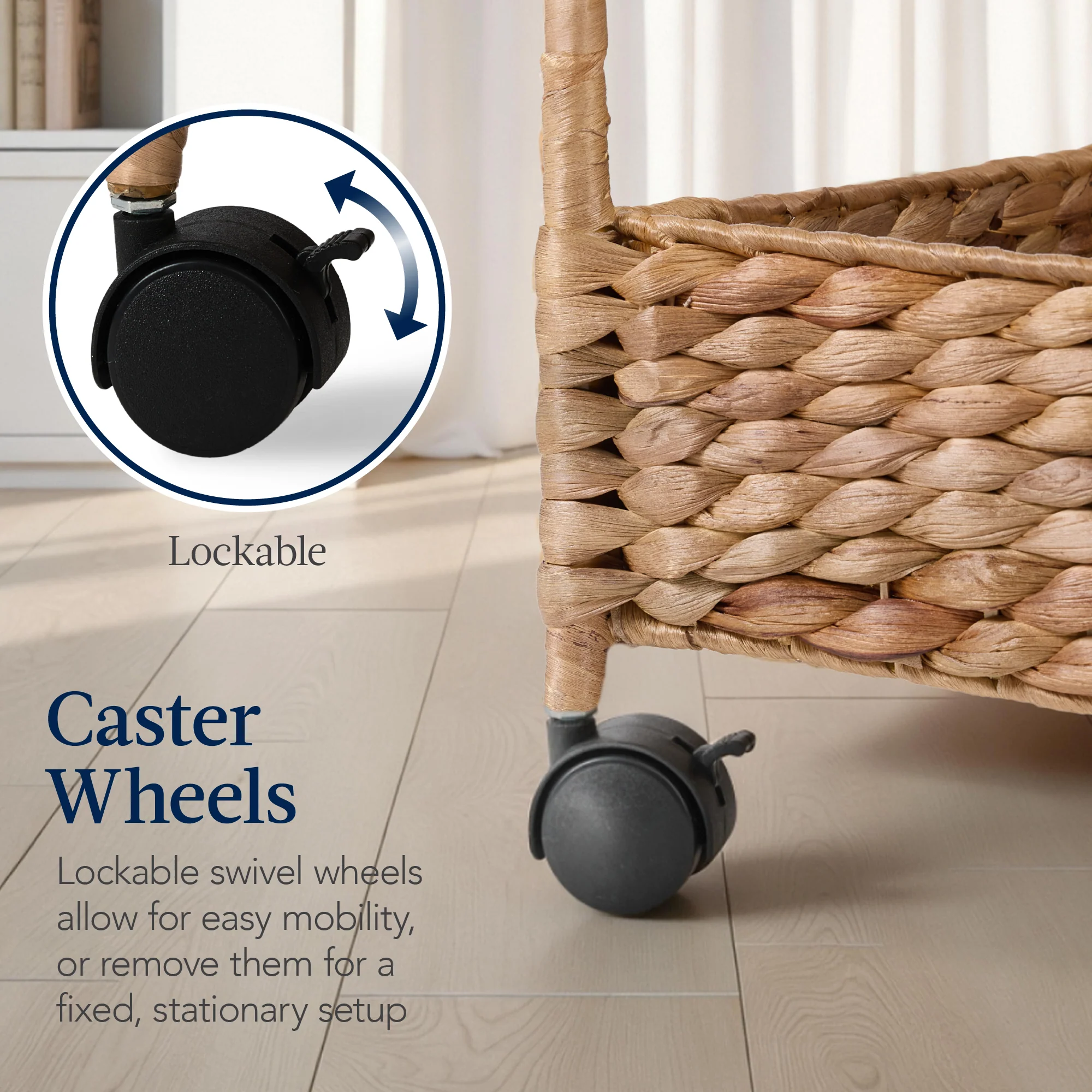 3-Tier Water Hyacinth Rolling Utility Cart w/ Weaved Baskets - Image 16