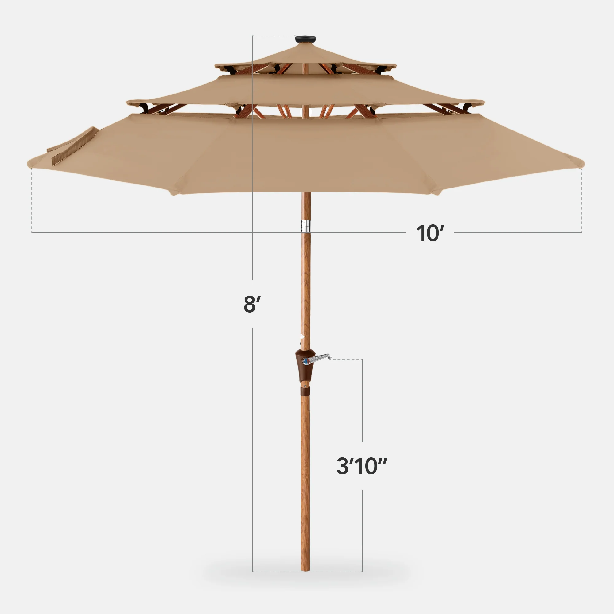 3-Tier Woodgrain Pattern Solar Patio Umbrella, Tilt Adjustment - 10ft - Image 26