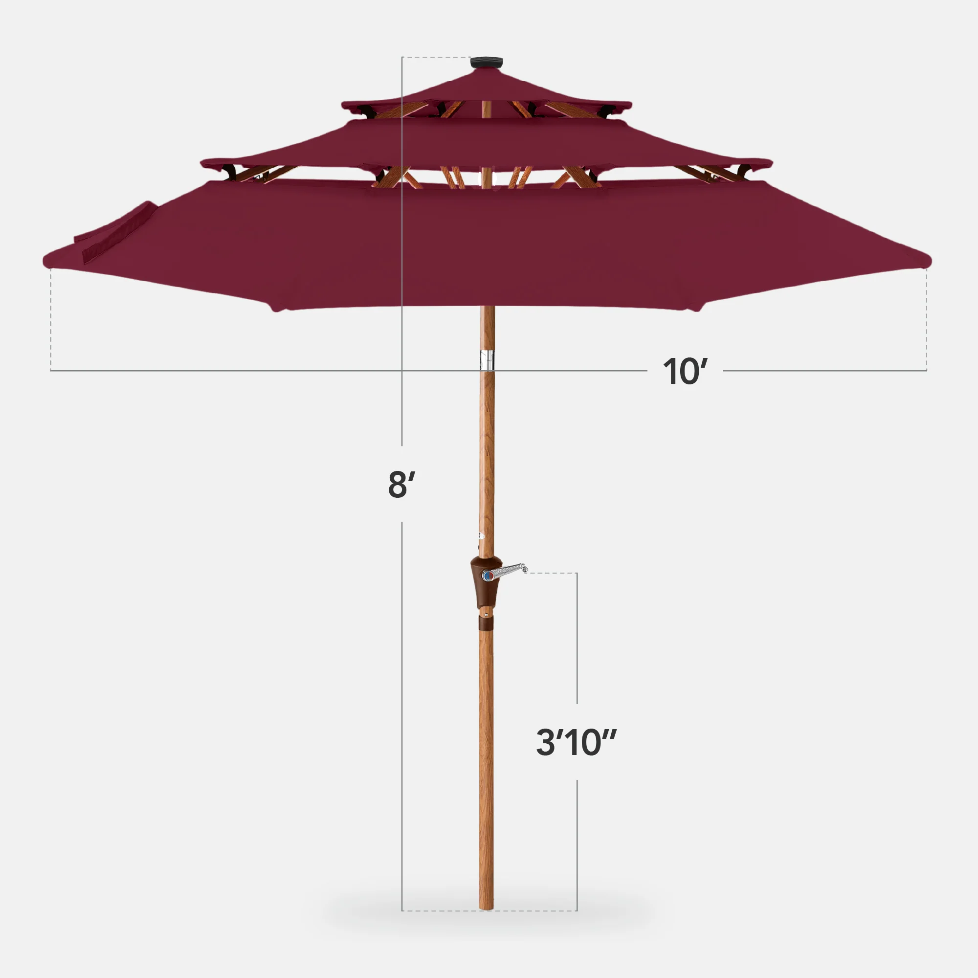 3-Tier Woodgrain Pattern Solar Patio Umbrella, Tilt Adjustment - 10ft - Image 42