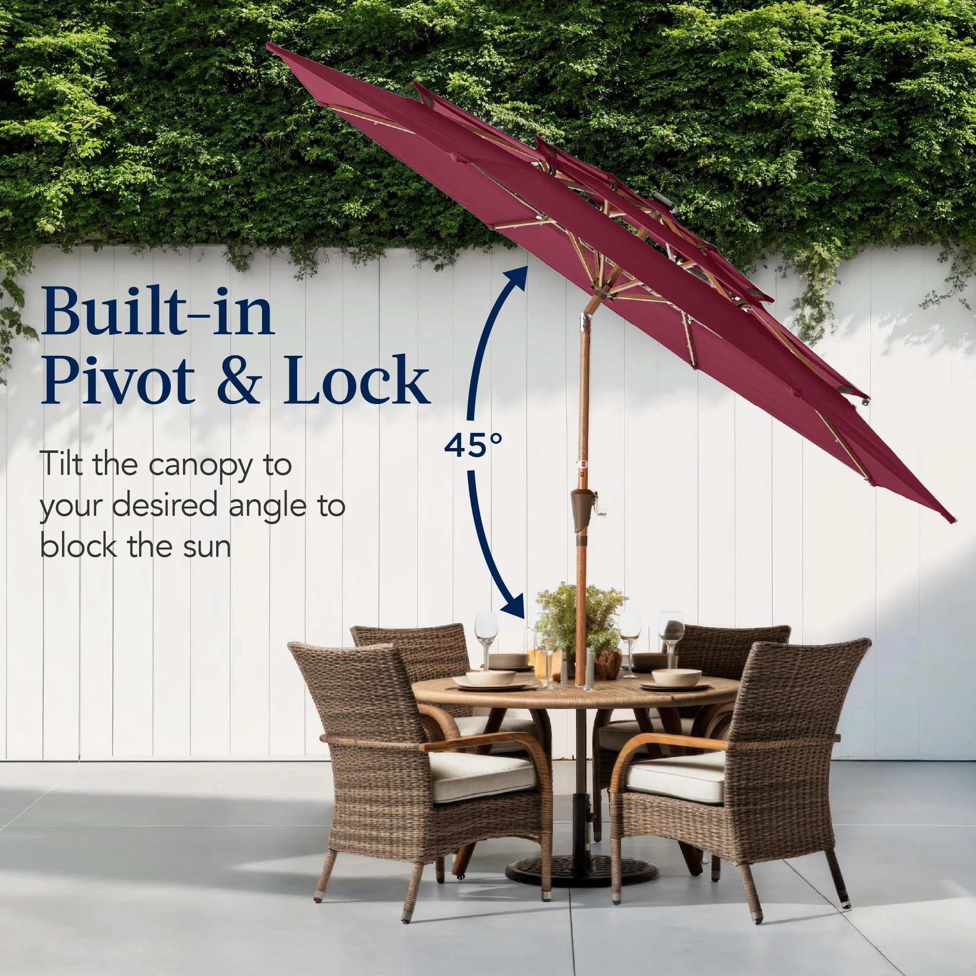 3-Tier Woodgrain Pattern Solar Patio Umbrella, Tilt Adjustment - 10ft - Image 46