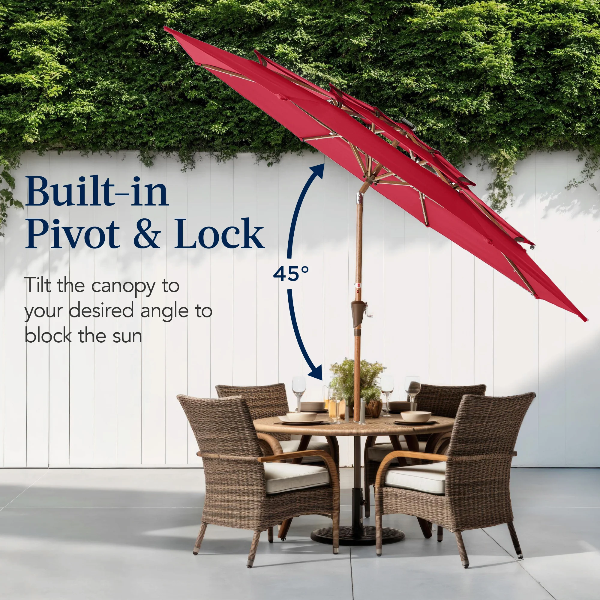 3-Tier Woodgrain Pattern Solar Patio Umbrella, Tilt Adjustment - 10ft - Image 54