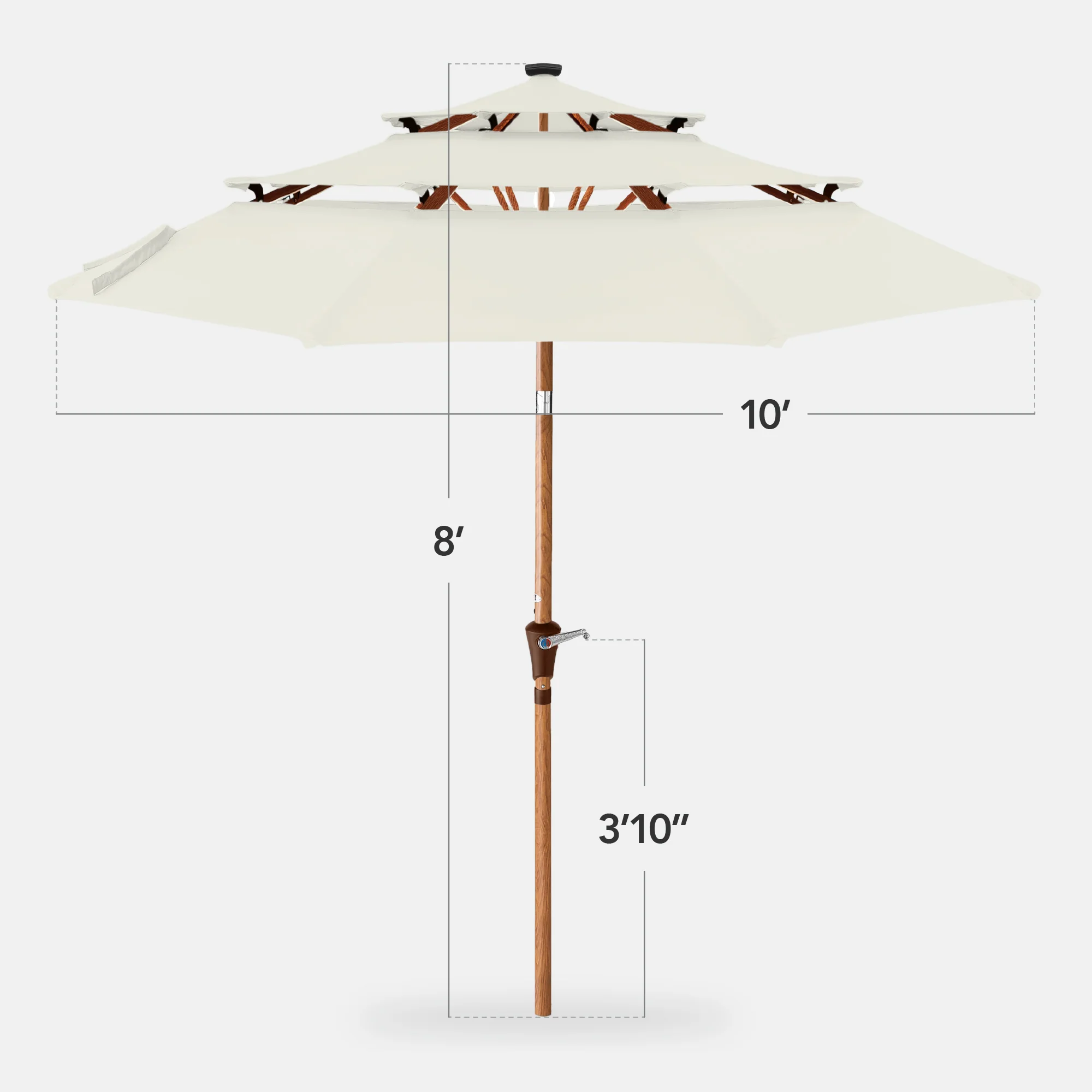 3-Tier Woodgrain Pattern Solar Patio Umbrella, Tilt Adjustment - 10ft - Image 58
