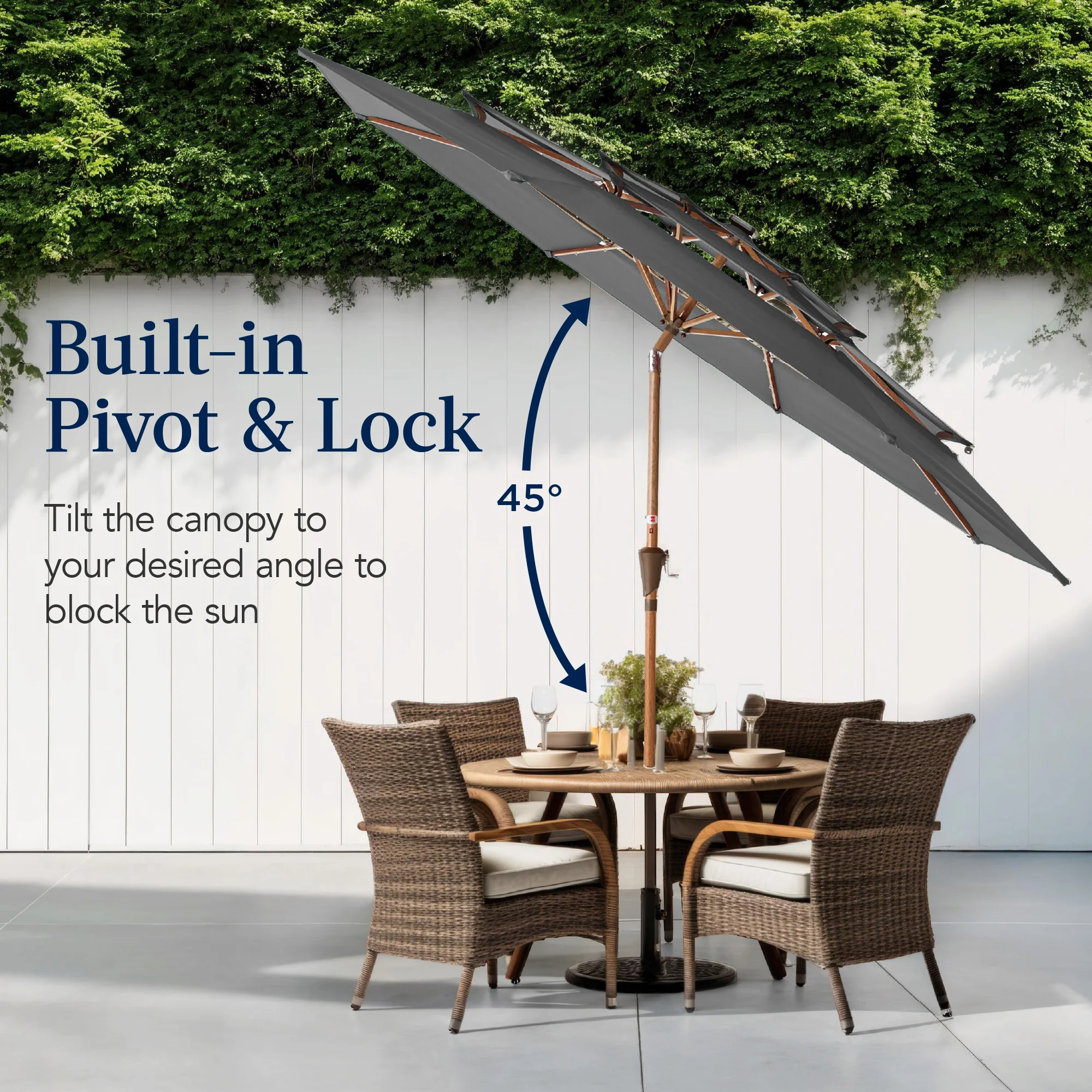 3-Tier Woodgrain Pattern Solar Patio Umbrella, Tilt Adjustment - 10ft - Image 6