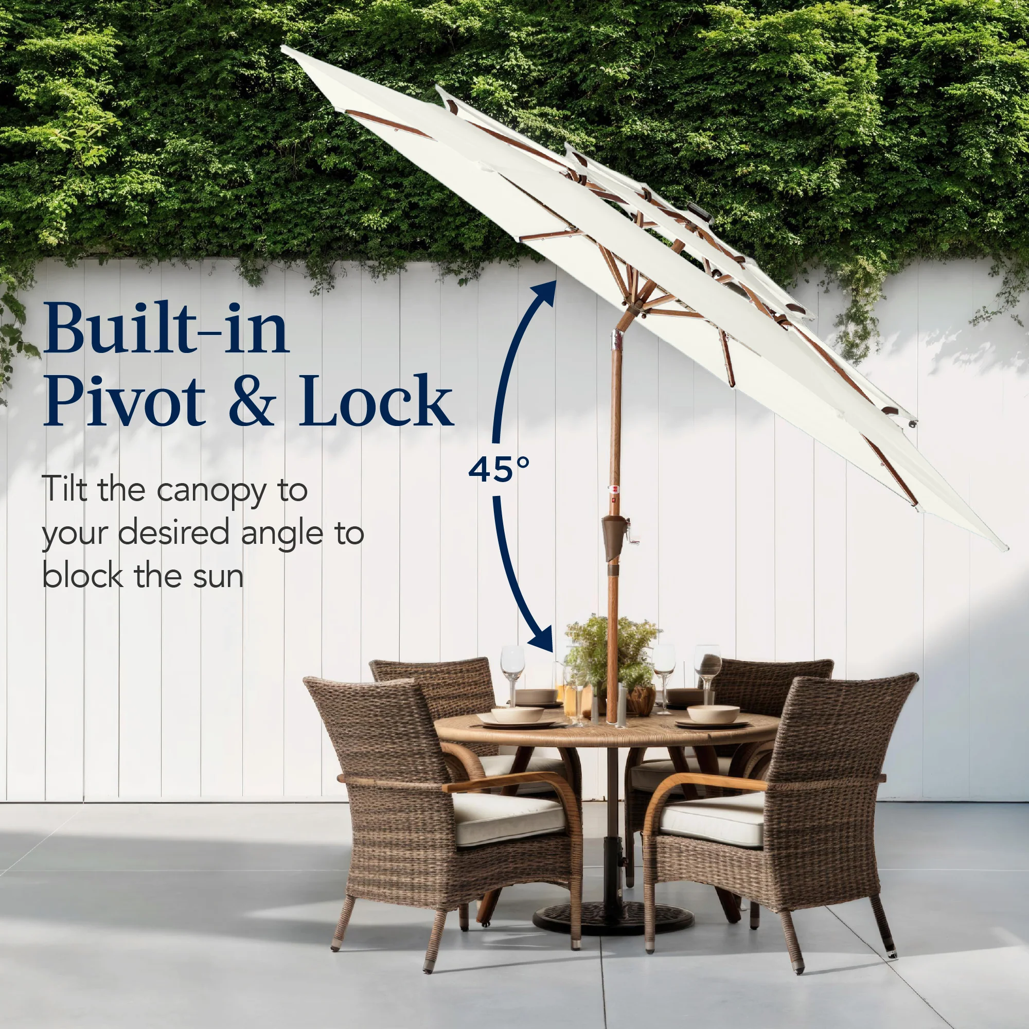 3-Tier Woodgrain Pattern Solar Patio Umbrella, Tilt Adjustment - 10ft - Image 62