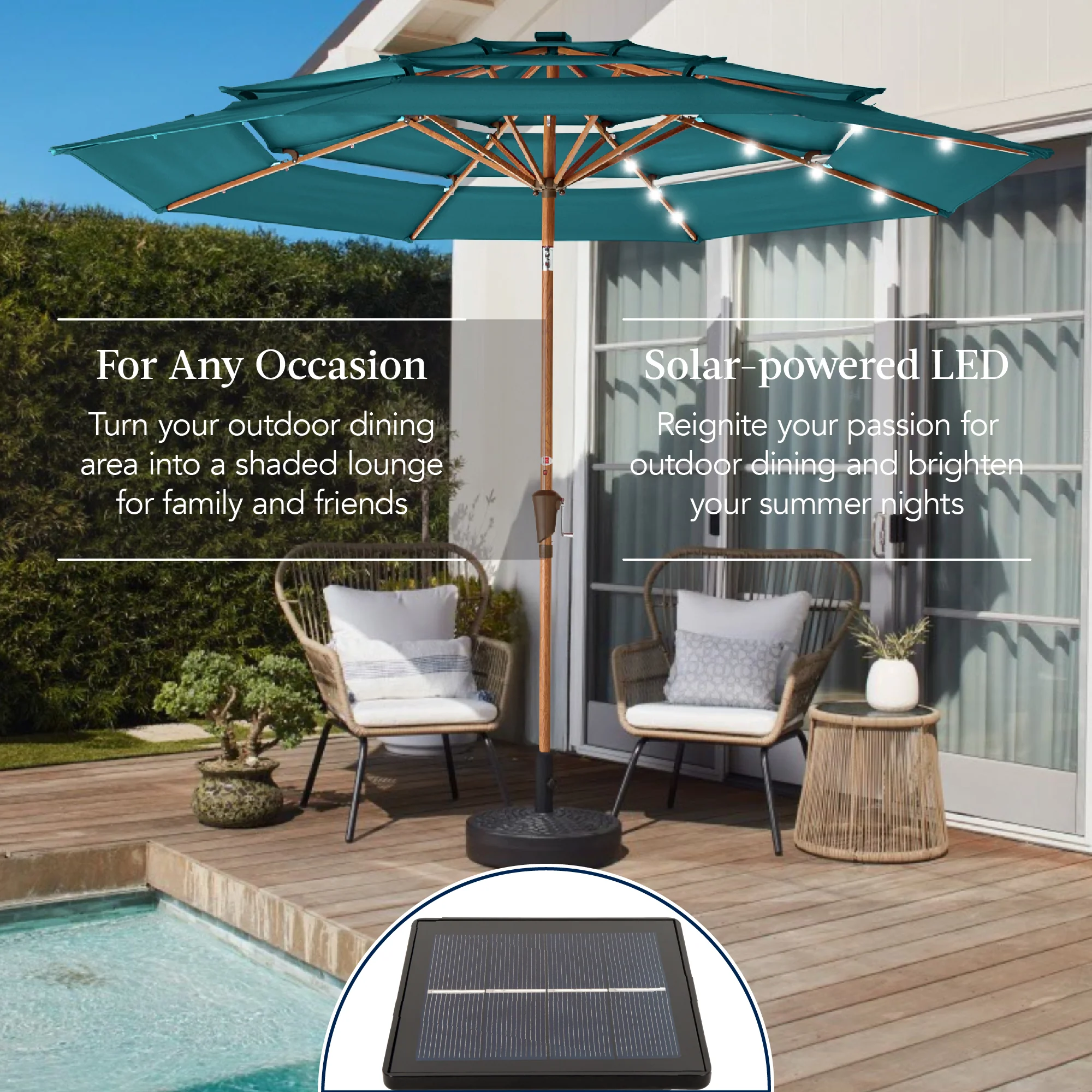 3-Tier Woodgrain Pattern Solar Patio Umbrella, Tilt Adjustment - 10ft - Image 69