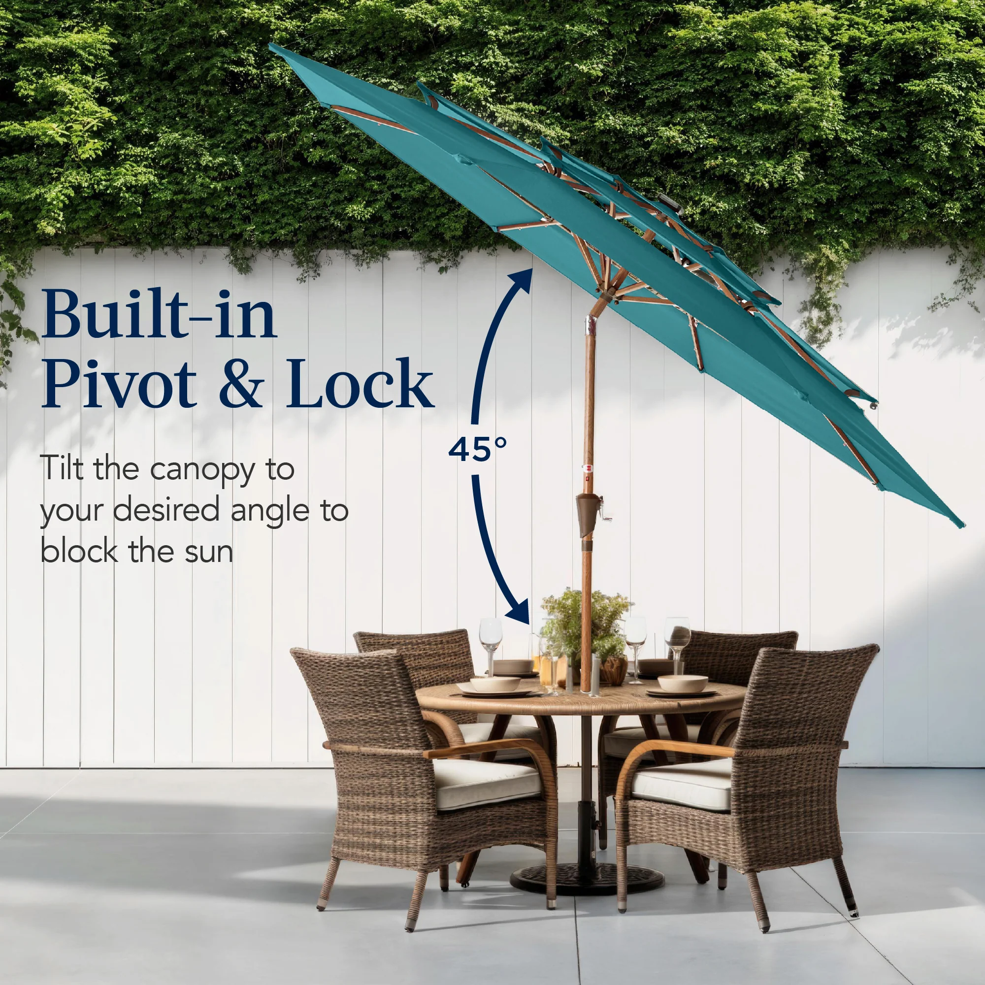 3-Tier Woodgrain Pattern Solar Patio Umbrella, Tilt Adjustment - 10ft - Image 70