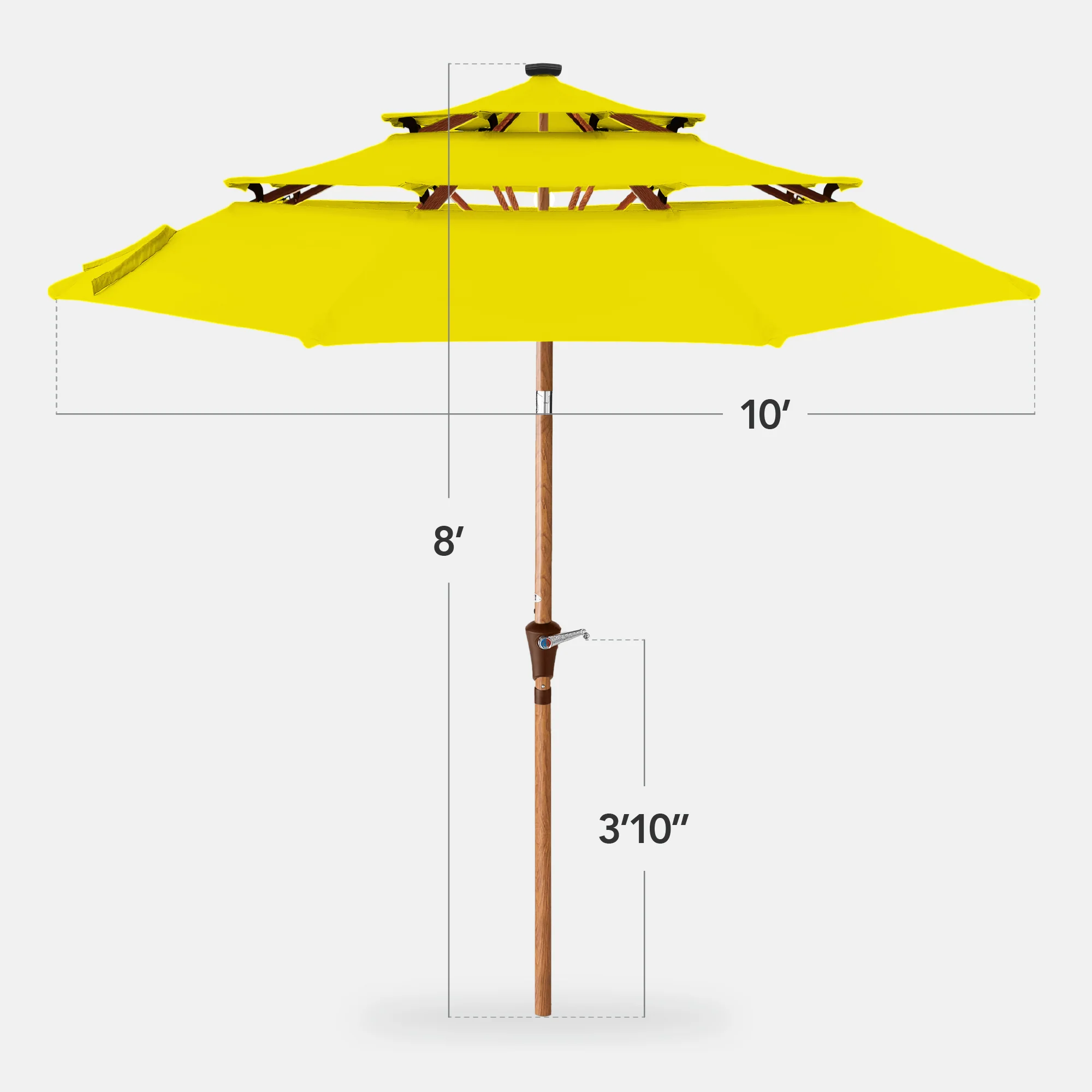 3-Tier Woodgrain Pattern Solar Patio Umbrella, Tilt Adjustment - 10ft - Image 82