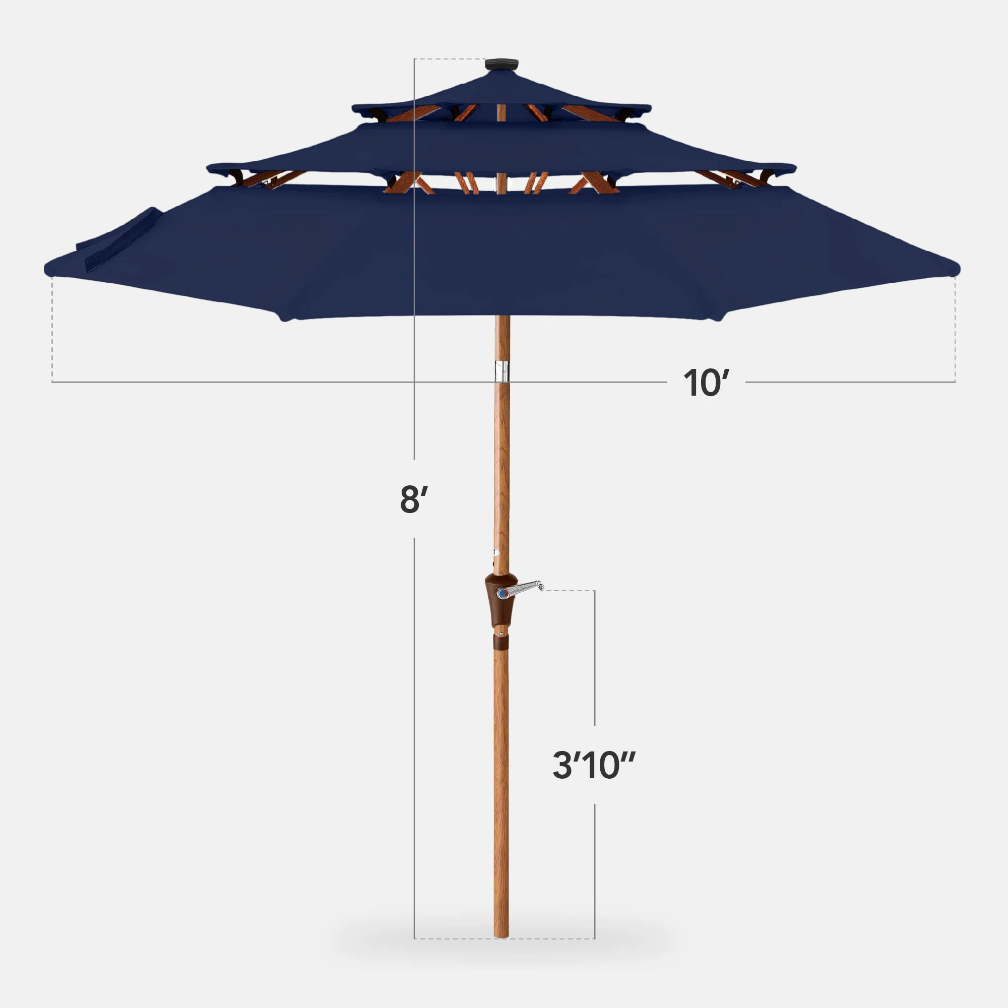 3-Tier Woodgrain Pattern Solar Patio Umbrella, Tilt Adjustment - 10ft - Image 90