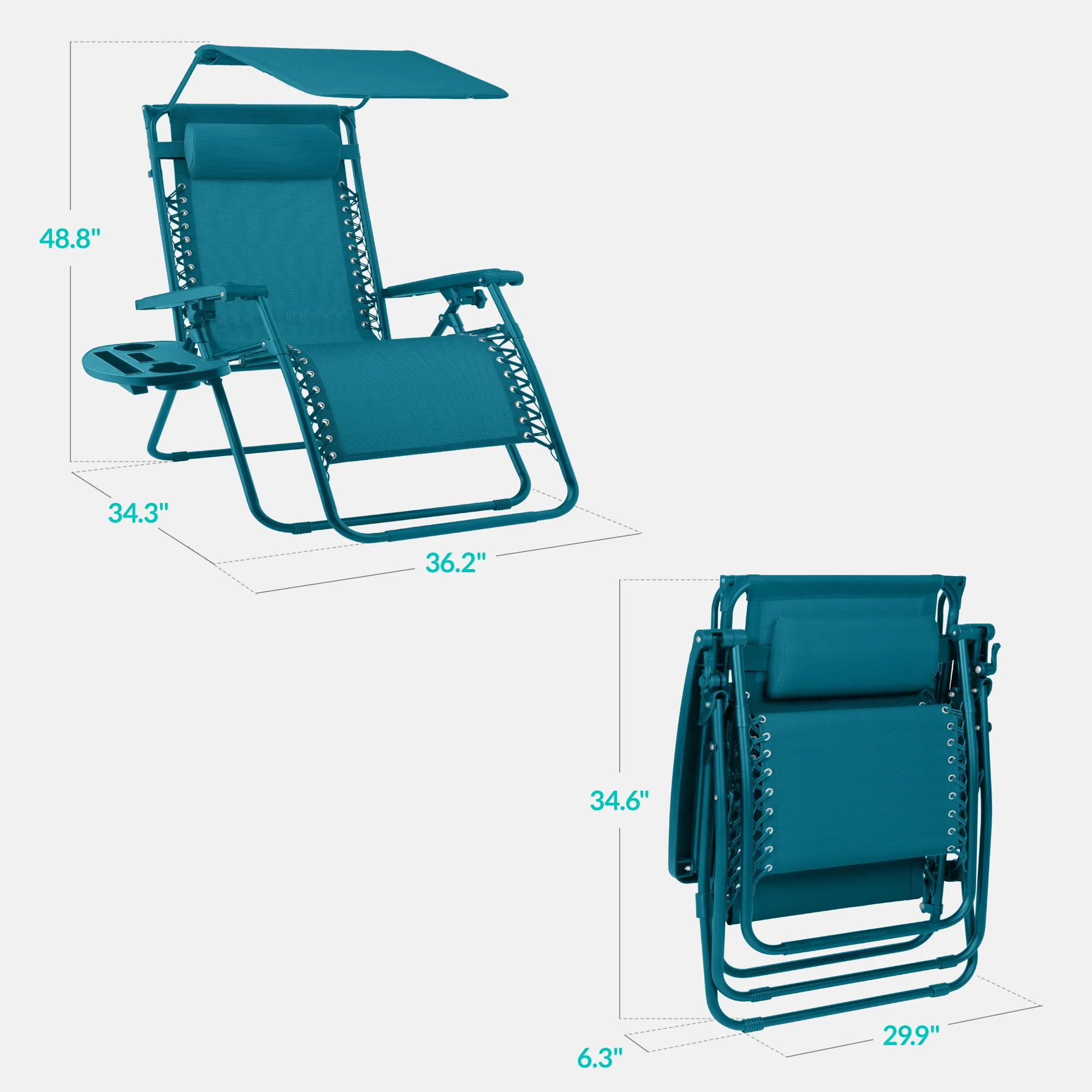 30" Wide Folding Zero Gravity Patio Lounge Chair w/Adjustable Canopy Shade - Image 110
