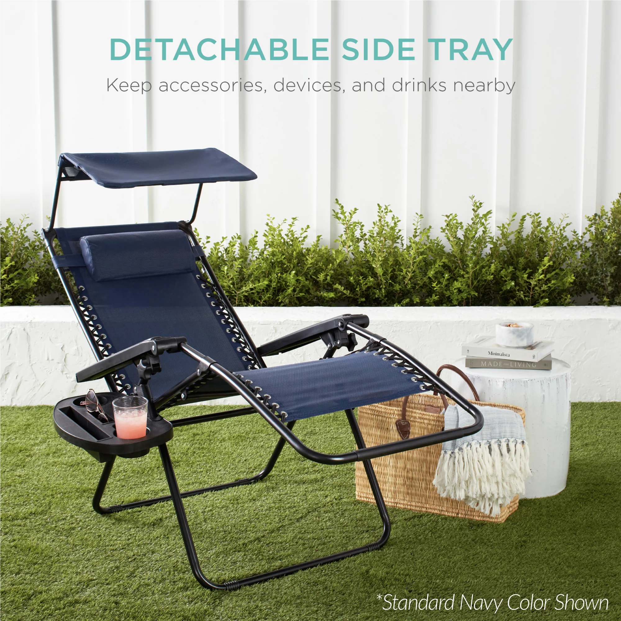 30" Wide Folding Zero Gravity Patio Lounge Chair w/Adjustable Canopy Shade - Image 53