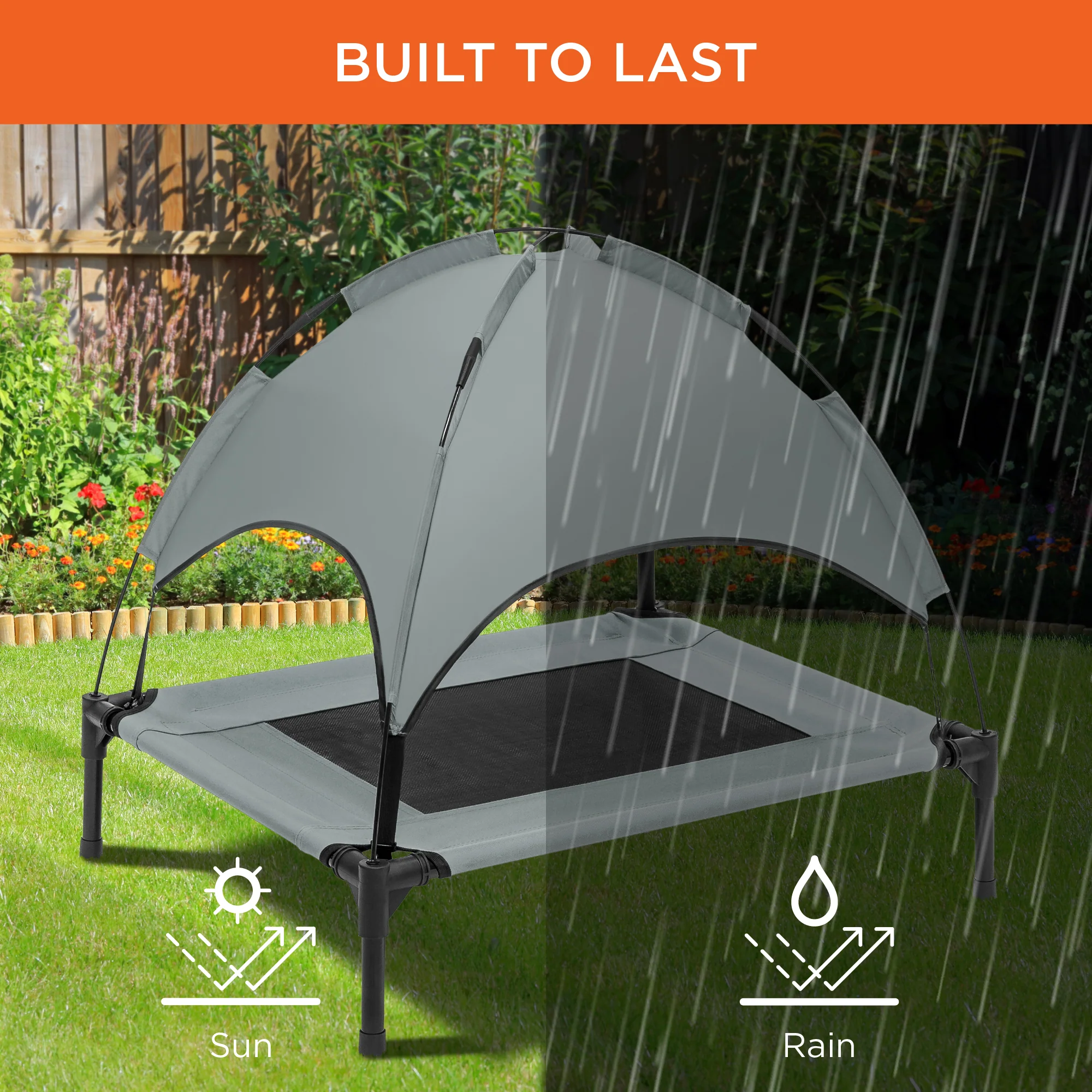 Elevated Cooling Dog Bed, Outdoor Pet Cot w/ Canopy, Carry Bag - 30in - Image 5