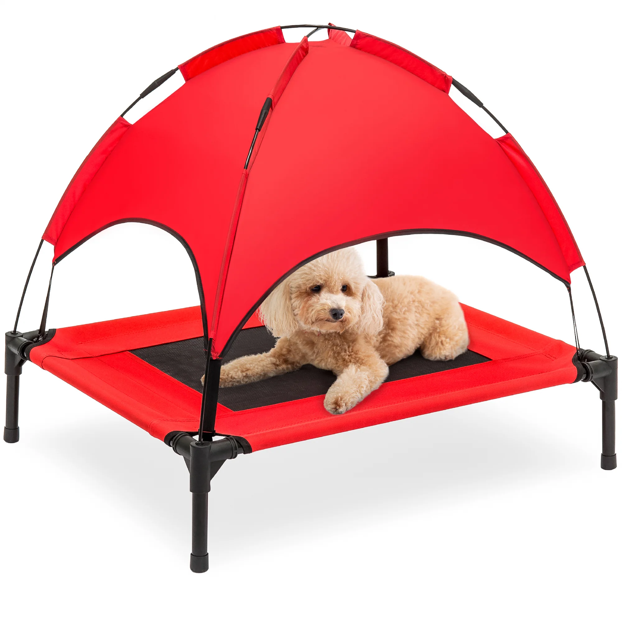 Elevated Cooling Dog Bed, Outdoor Pet Cot w/ Canopy, Carry Bag - 30in - Image 8