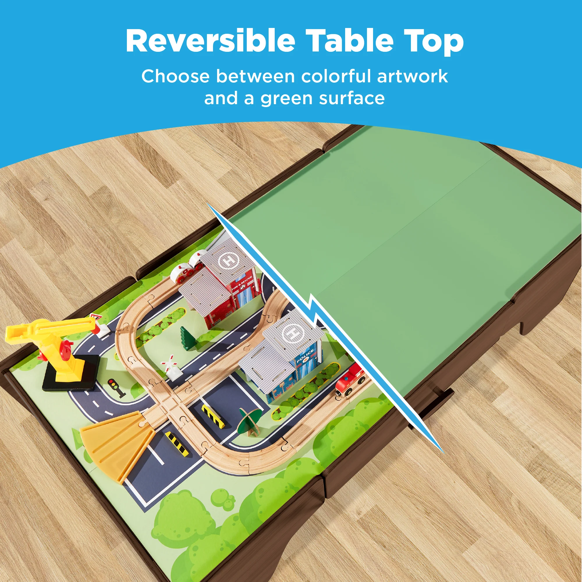 70-Piece Train Table, Large Multipurpose Playset w/ Reversible Table Top - Image 4