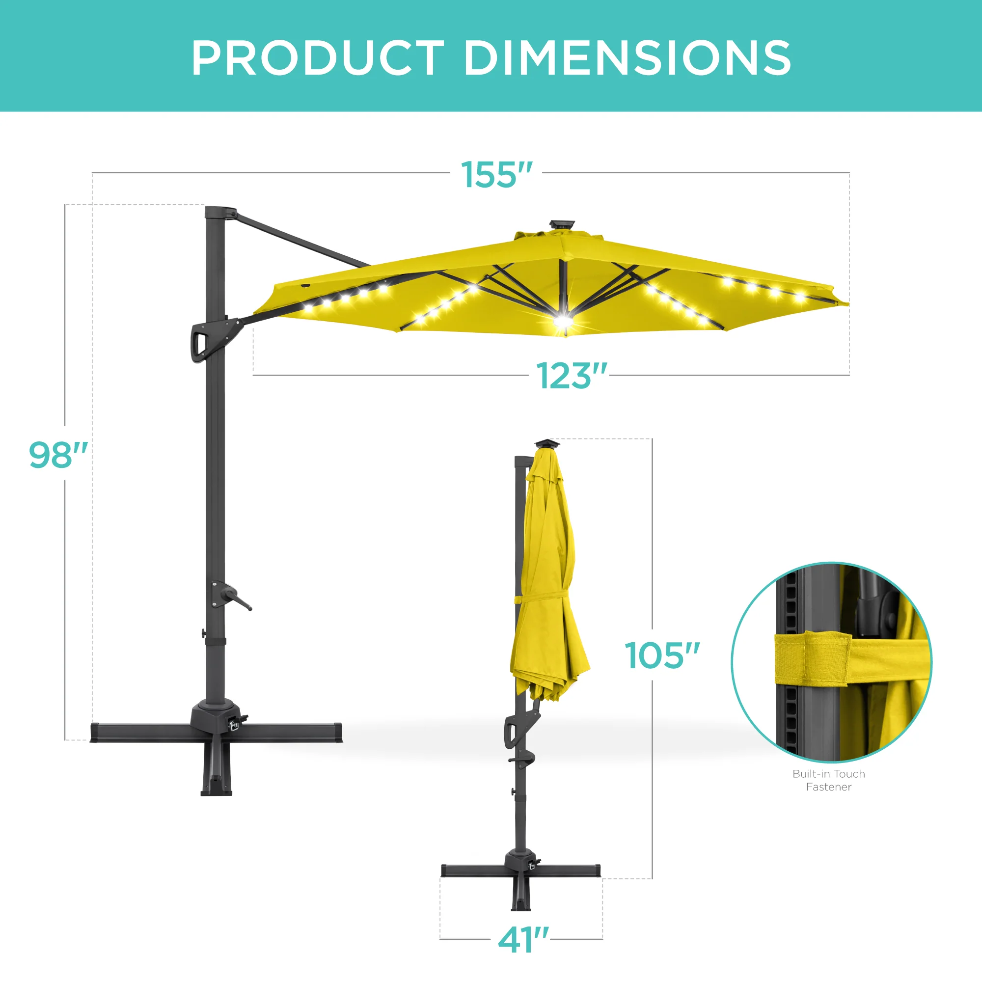 360-Degree Solar LED Cantilever Offset Patio Umbrella w/ Tilt - 10ft - Image 119