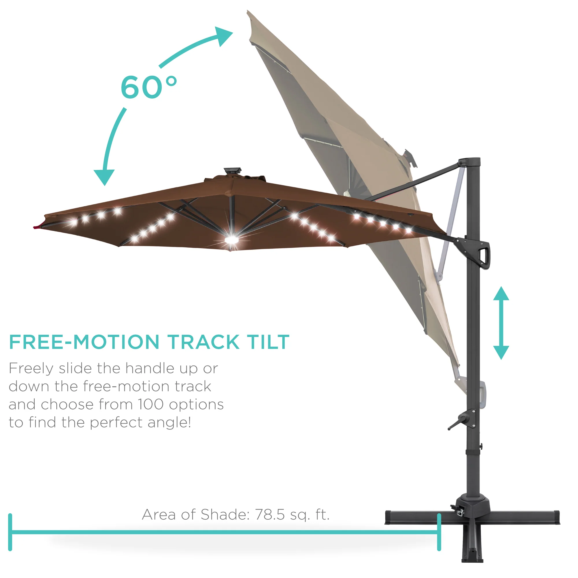 360-Degree Solar LED Cantilever Offset Patio Umbrella w/ Tilt - 10ft - Image 12