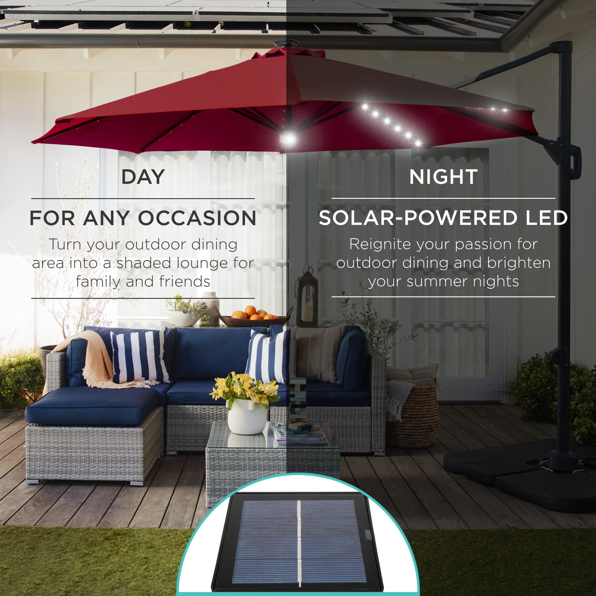 360-Degree Solar LED Cantilever Offset Patio Umbrella w/ Tilt - 10ft - Image 122