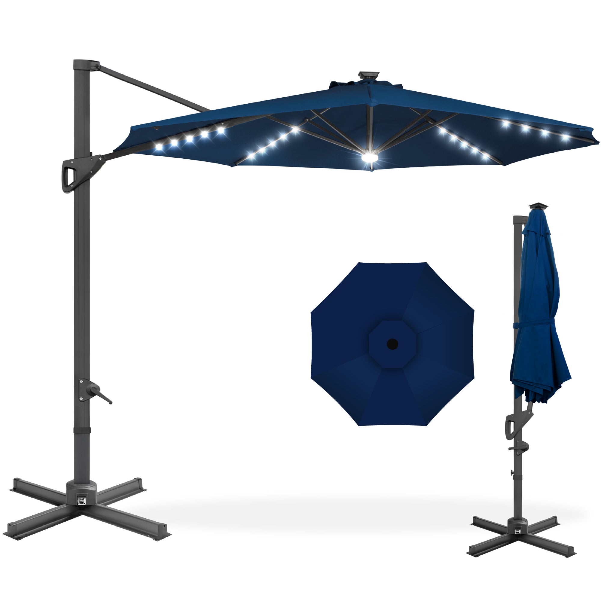 360-Degree Solar LED Cantilever Offset Patio Umbrella w/ Tilt - 10ft - Image 141