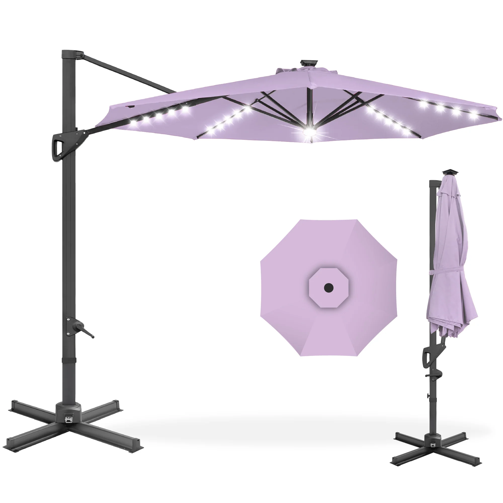 360-Degree Solar LED Cantilever Offset Patio Umbrella w/ Tilt - 10ft - Image 155