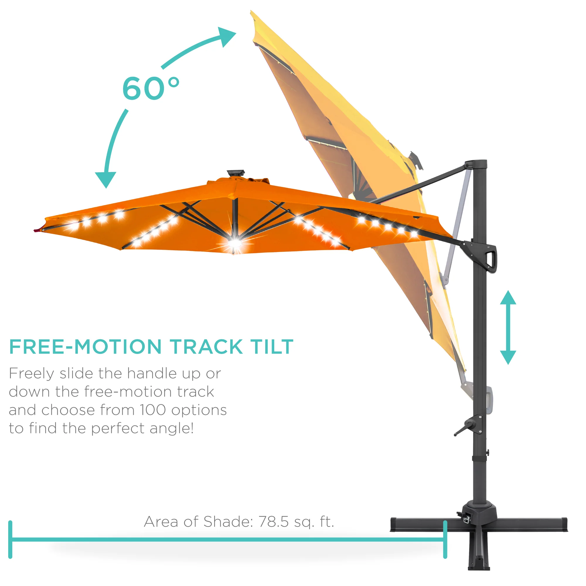 360-Degree Solar LED Cantilever Offset Patio Umbrella w/ Tilt - 10ft - Image 19