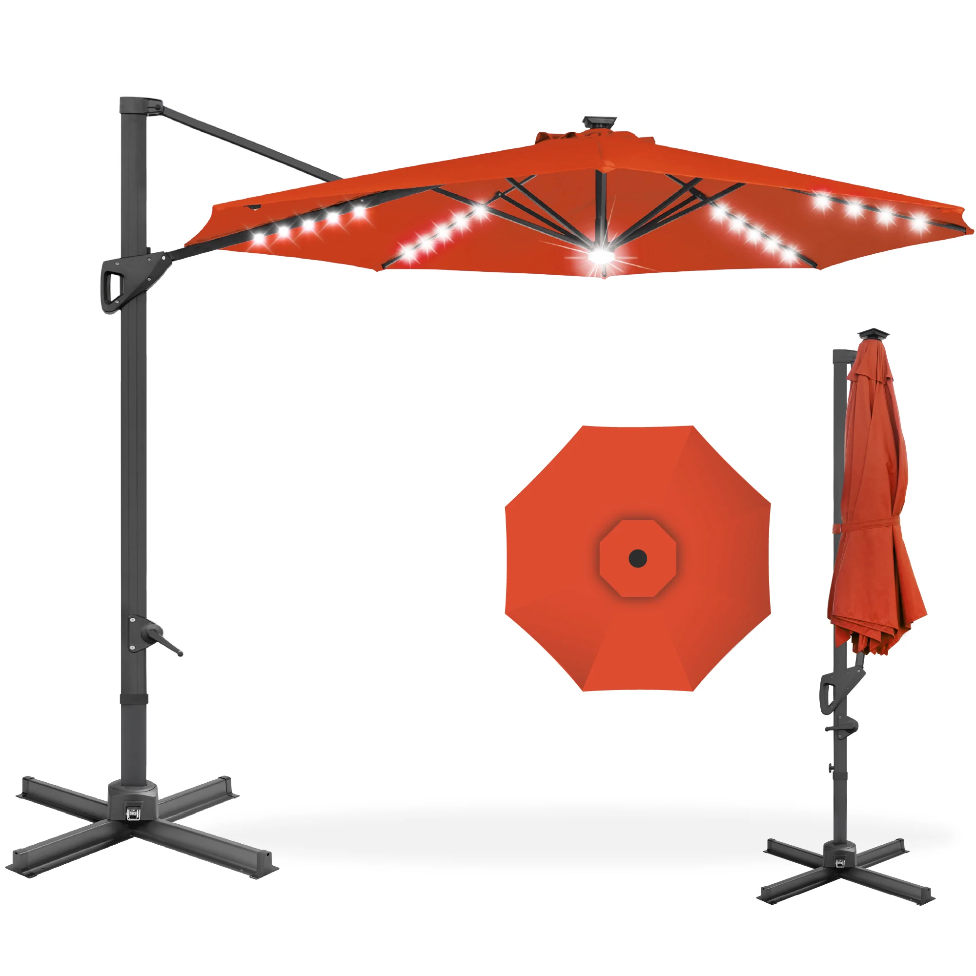 360-Degree Solar LED Cantilever Offset Patio Umbrella w/ Tilt - 10ft - Image 29