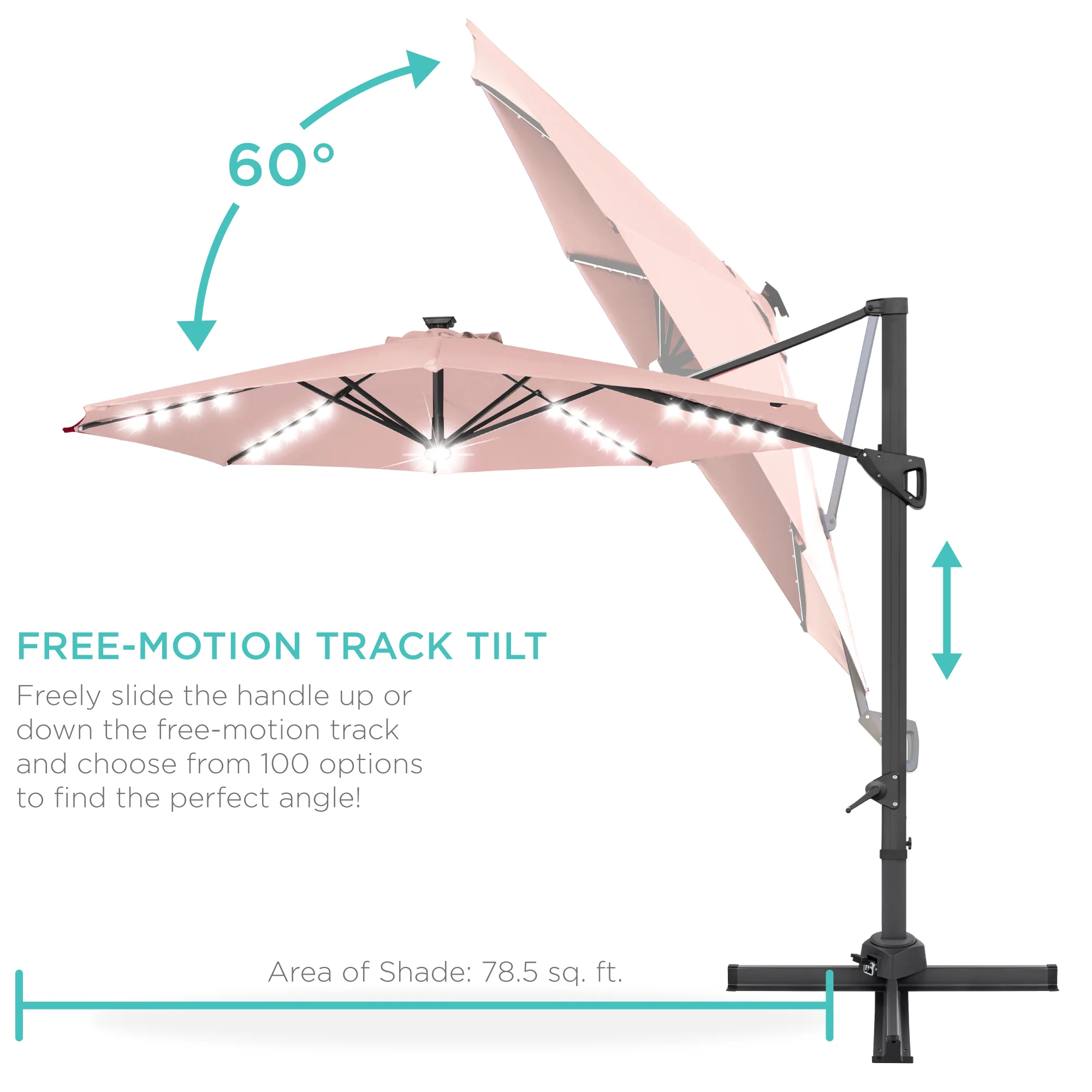 360-Degree Solar LED Cantilever Offset Patio Umbrella w/ Tilt - 10ft - Image 47